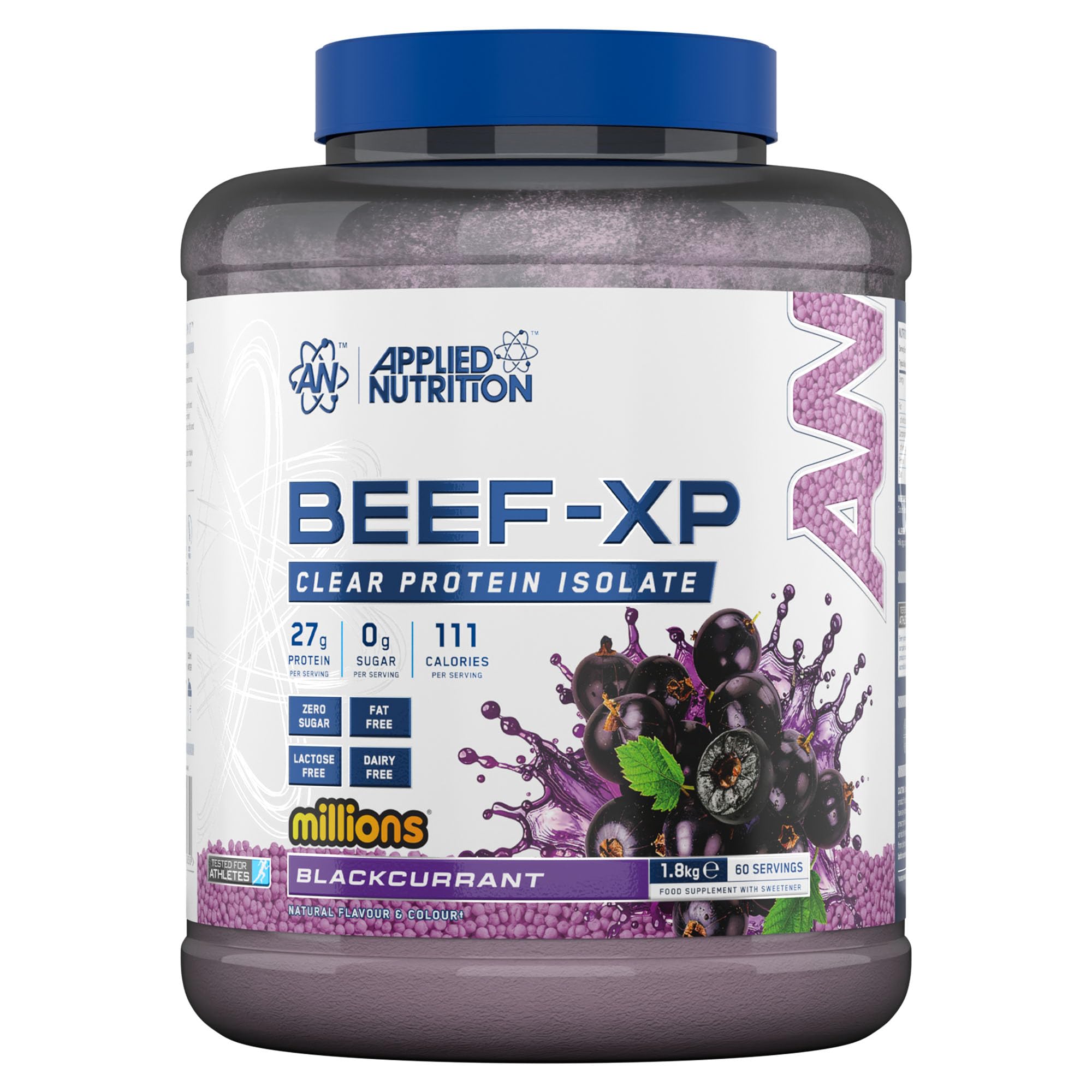 Applied NutritionClear Hydrolysed Beef Protein Isolate Powder, Fruit Juice Style, Dairy Free, Lactose Free, Zero Sugar, Low Fat, 1.8kg - 60 Servings (Blackcurrant Millions)