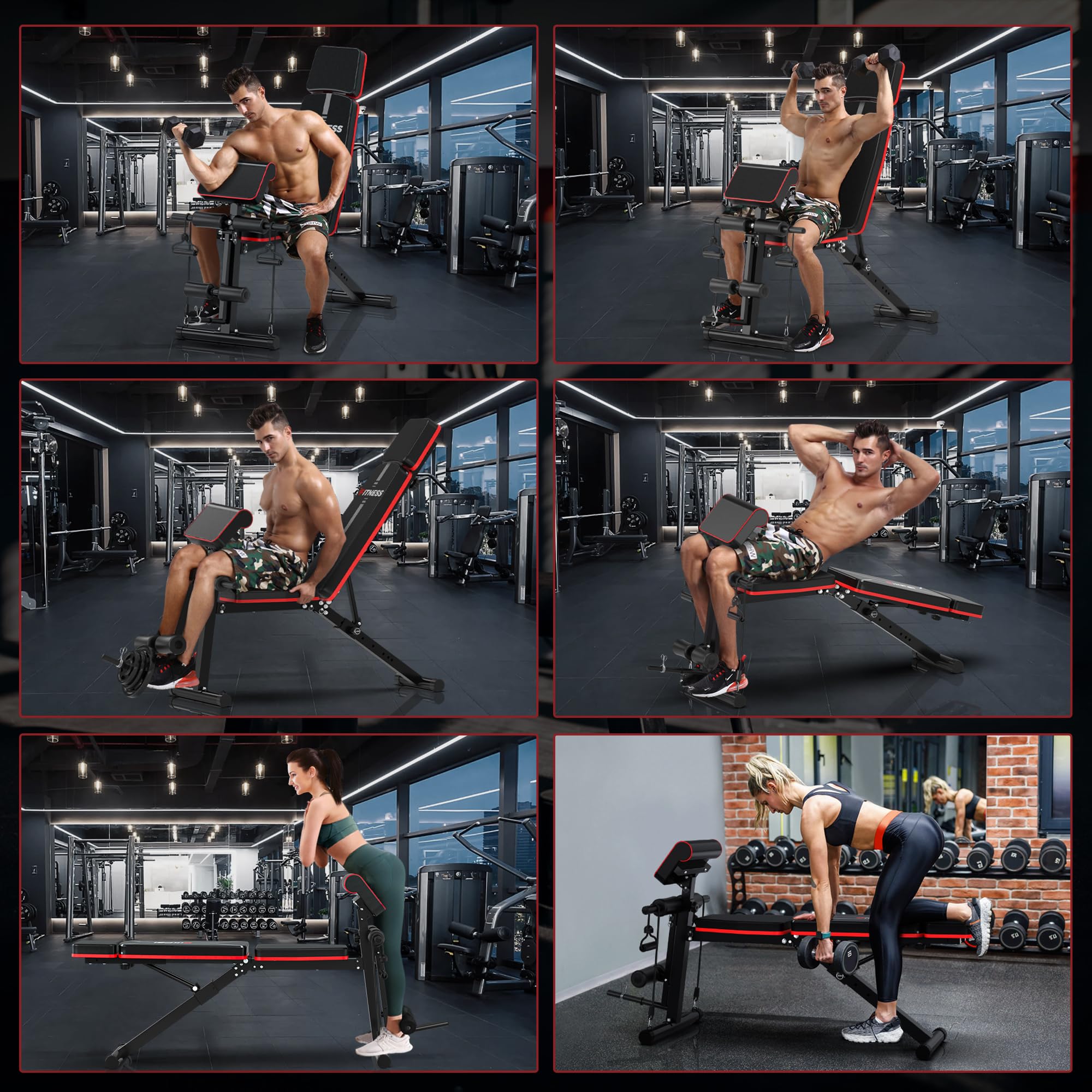 Verstellbare Hantelbank für Heimtrainingsstudio, 350kg Hantelbank Klappbar mit Beinverlängerung & Prediger-Curl-Pad, Neig- und Fallbank Trainingsbank für zuhause