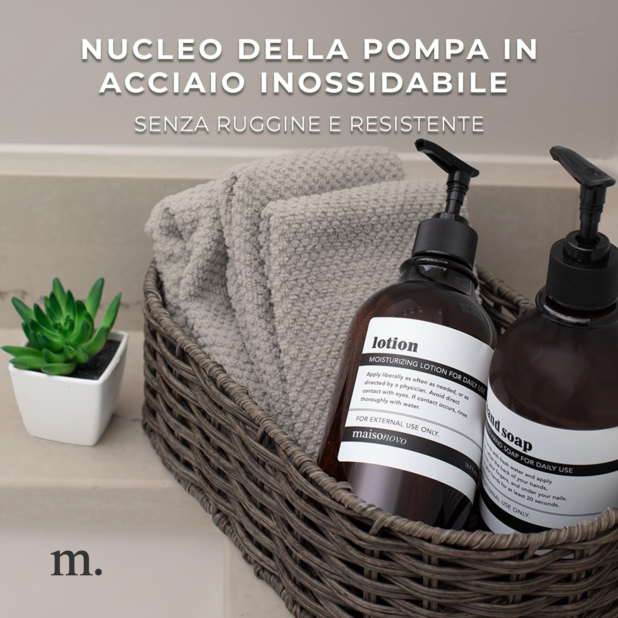 MaisoNovo Bottiglie per shampoo e balsamo Set di 3 - dispenser sapone doccia - 500ml Dispenser shampoo e bagnoschiuma - bottiglie di plastica ambra e Pompe nere