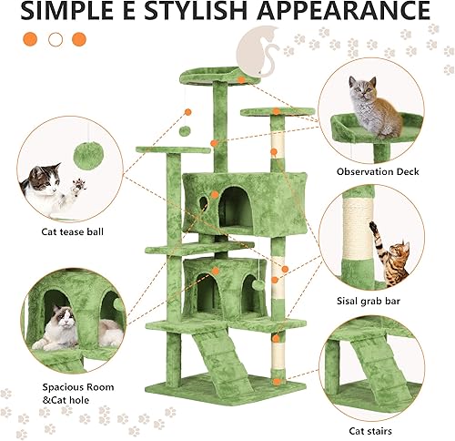 Vista 53 de BestPet Torre de árbol para gatos de 54 pulgadas Beige Resistente y fácil de montar, centro de actividades de varios niveles con postes