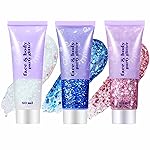 Go Ho White Pink and Blue Body Glitter Set,Singer Concerts Face Glitter Gel Makeup,Holographic Long Lasting Chunky Sequins Glitters for Eye Lip Hair Nails,Festival Rave Accessories