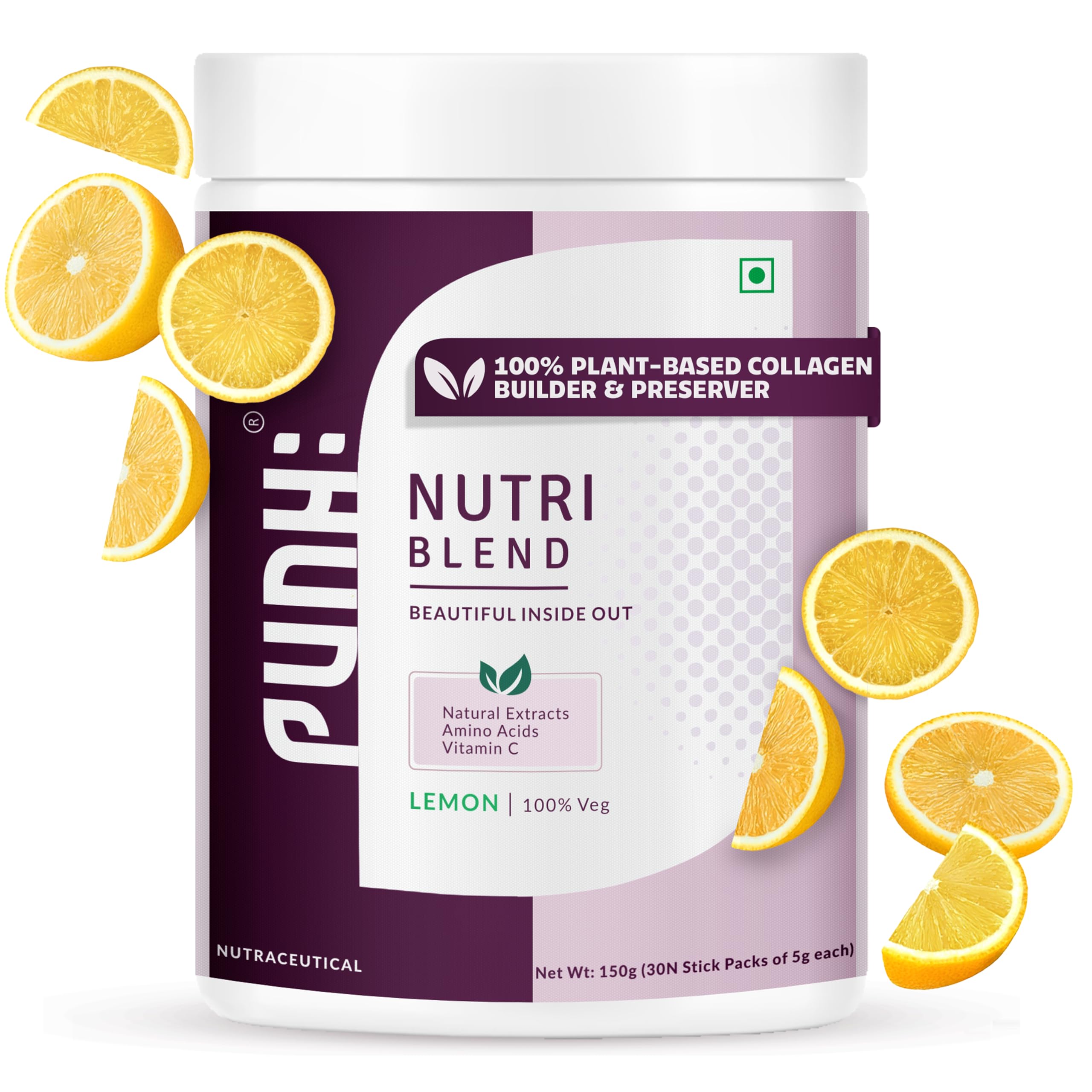 Punh Nutri Blend with Natural Extracts like Amla, Tulsi & Gotu Kola, Amino Acids, Vitamin C, Niacinamide for Anti-Aging, Collagen Builder, Youthful & Healthier Skin, Hair & Nails (150 gm) (Lemon)-30N (B0BHH5G7V4) Amazon Price History, Amazon Price Tracker