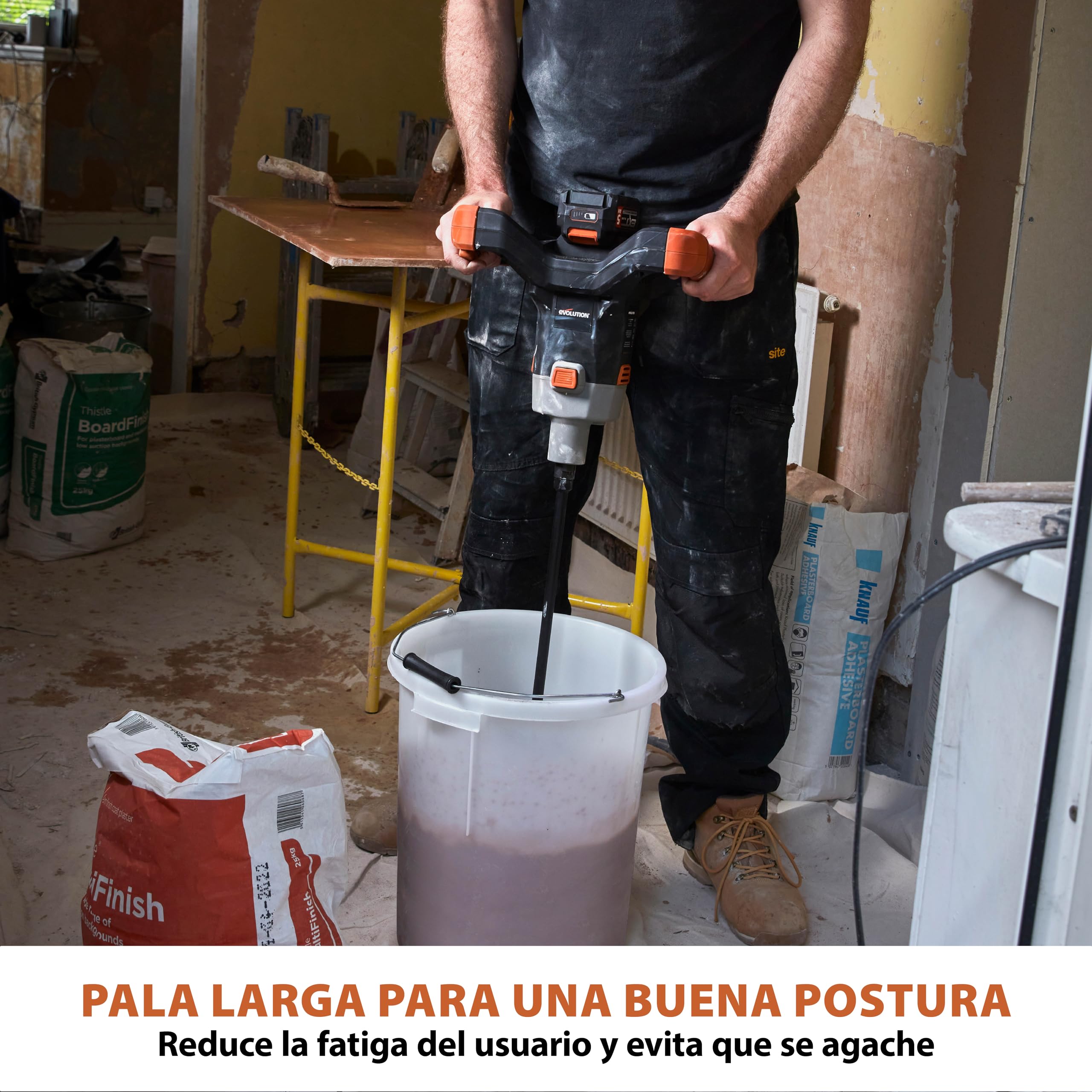 Evolution Power Tools R120MXR-Li Mezcladora de varilla inalámbrica portátil mezcla cualquier medio, iones de litio de 18 V. Batería incluida