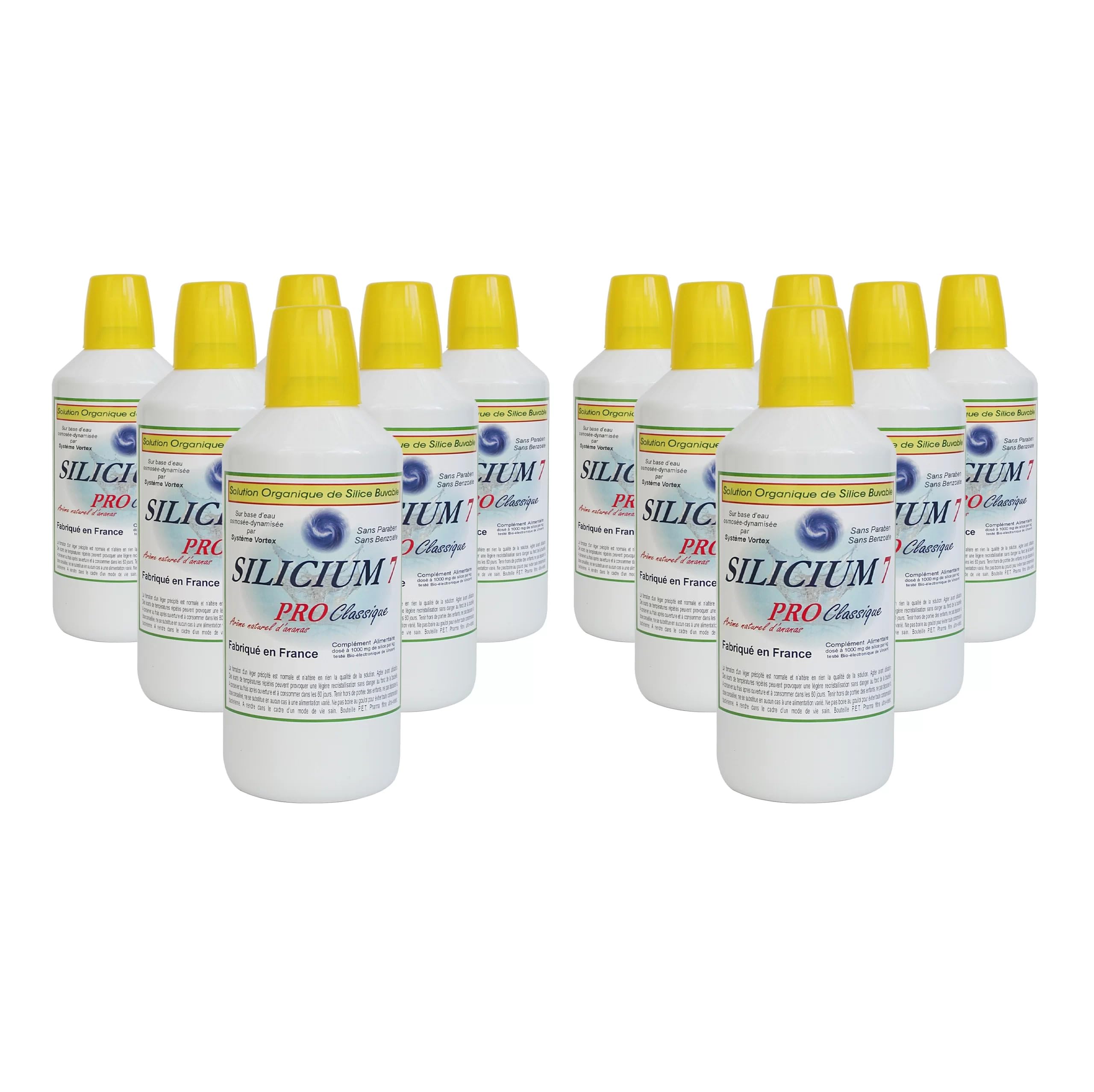 Bio Morvan Silicium 7 Pro, Supplément de Silicium Organique, Mobilité et Tonus, Voie Interne en Cure, Flacon de 1L, Eau Osmosée Dynamisée, Lot de 12 - Cure 12 mois ou achat en lot famille/amis.