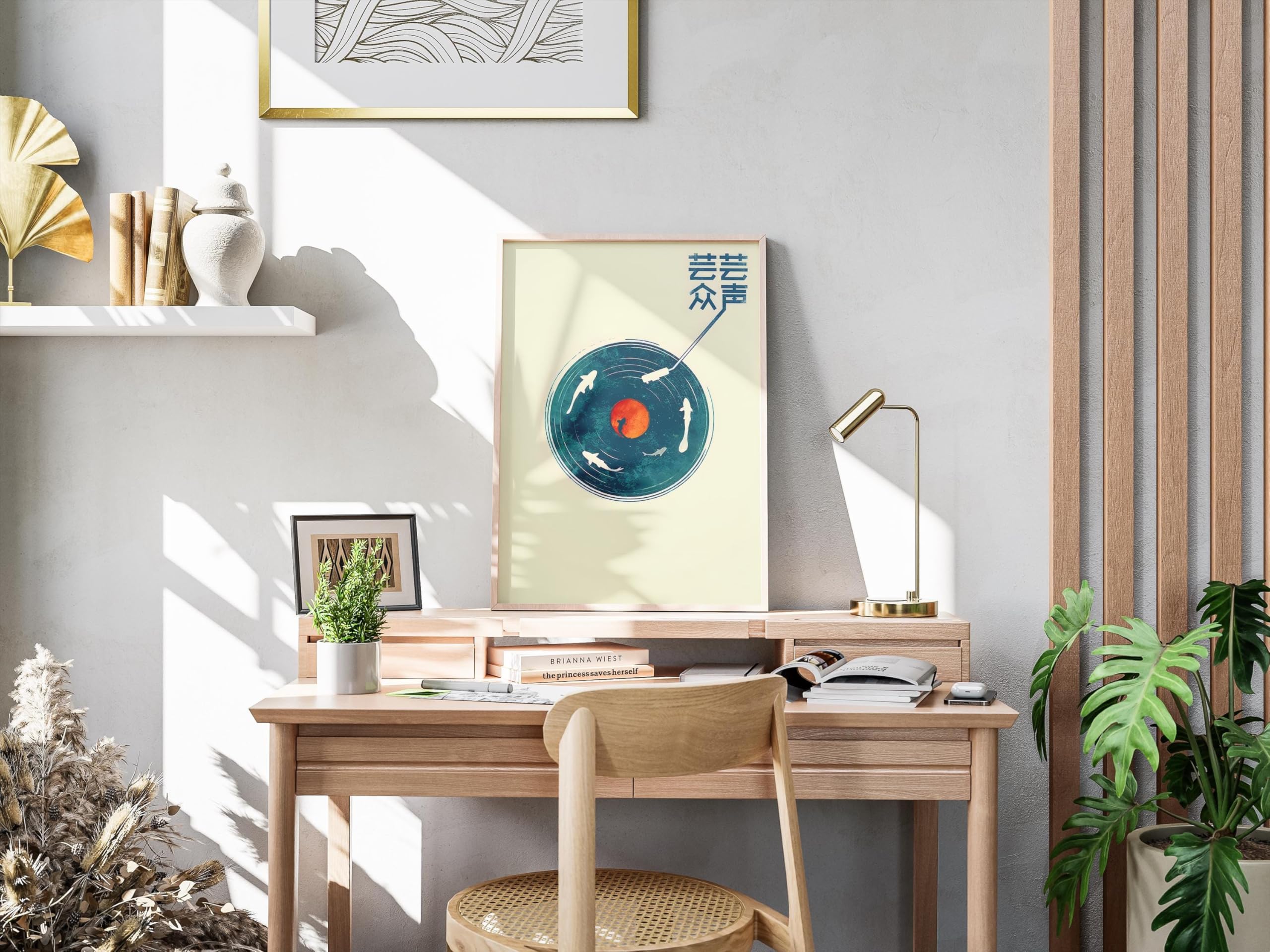 LMYCHENG Plakat z muzyką retro, japońska sztuka ścienna, vintage płyta winylowa obraz na płótnie, do salonu, dekoracja domu (70 x 100 cm / rama wewnętrzna)