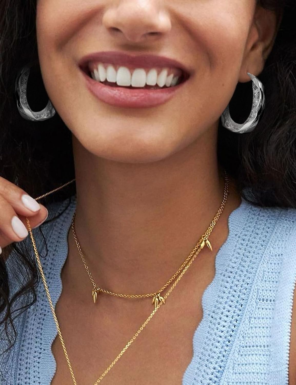 Large Statement Hoop Earrings for Women - Non Tarnish Hypoallergenic Jewelry for Women Plated 18K Real Gold, Fashion Design Sparkly Zircon Dangle and Big Twist Double-Hoops Earings Trendy - Image 2