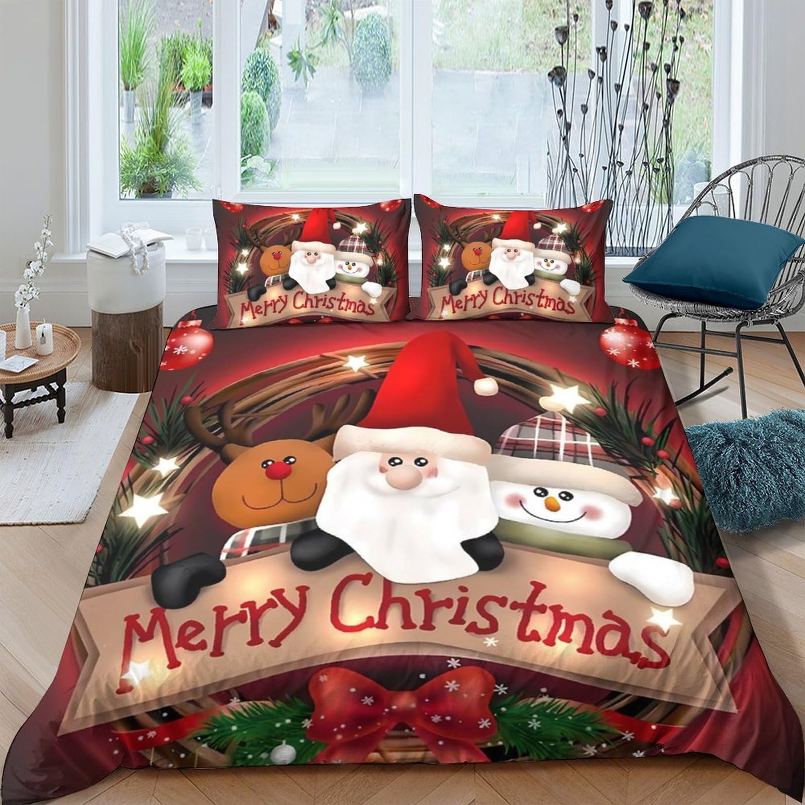 Ctjqhvkz Style-7 3D Printed Santa Claus Christmas Fitted Sheet Microfiber Red Festive Bed Cover For Bedroom Dorm Mattress Protection Decor Single（135X200cm）