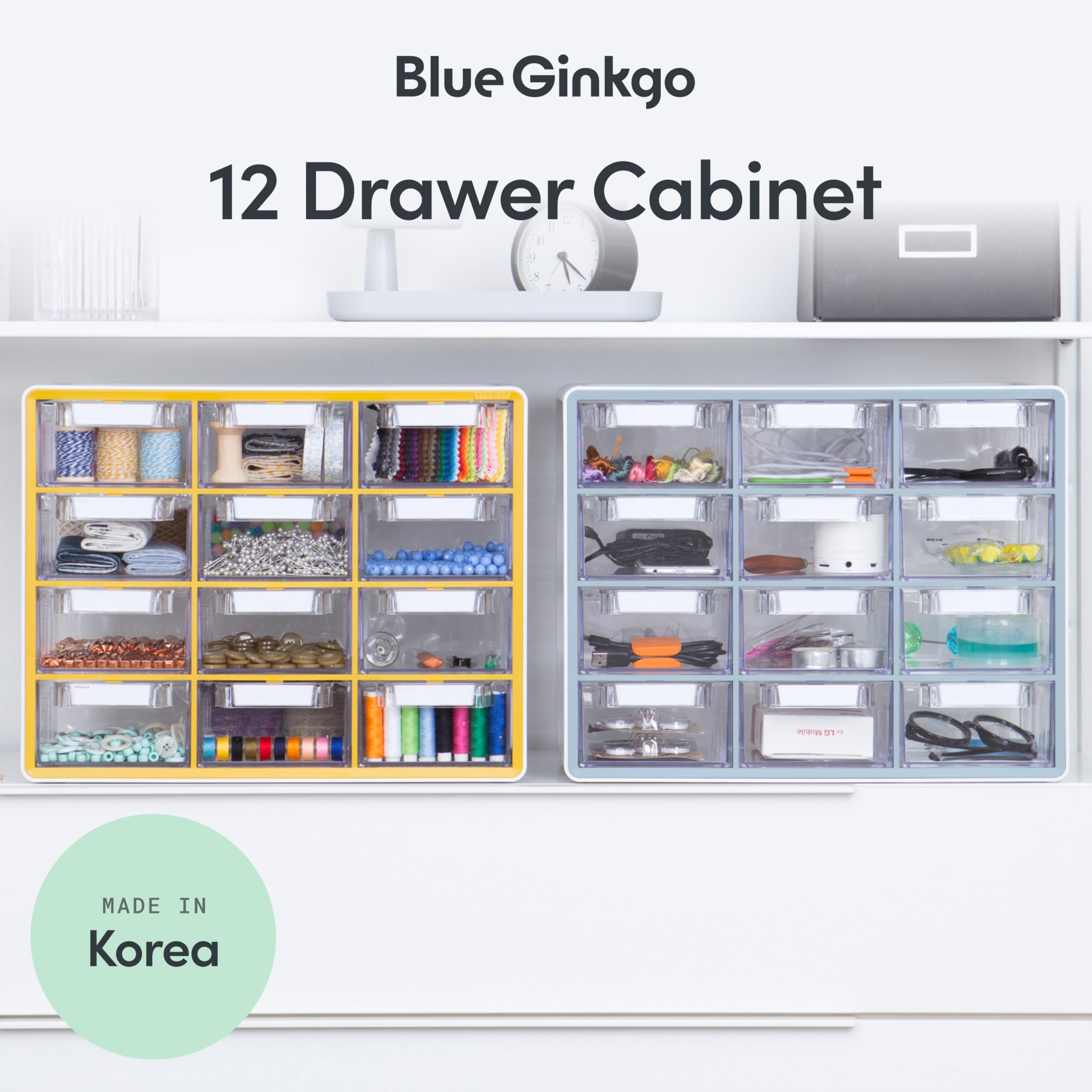 BLUE GINKGO Duża szafka do przechowywania z 12 szufladami - Układalne przechowywanie koralików i materiałów do majsterkowania, organizer na małe części sprzętowe, skrzynka na narzędzia dla nauczycieli