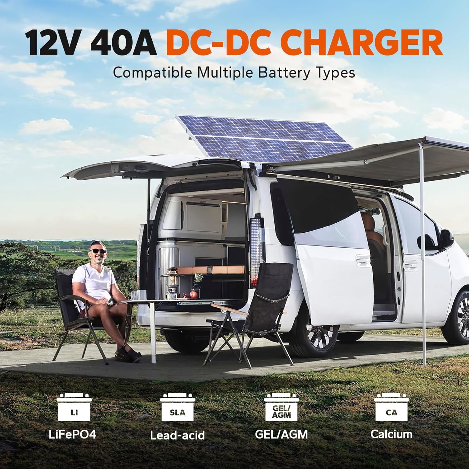 LiTime 12V 40A DC a DC Caricabatterie per Batterie al Litio, Piombo Acido, SLA, Gel, AGM e Calcio da 12V, Caricabatterie per auto con Protezione Intelligente Della Carica, Rapido Caricatore