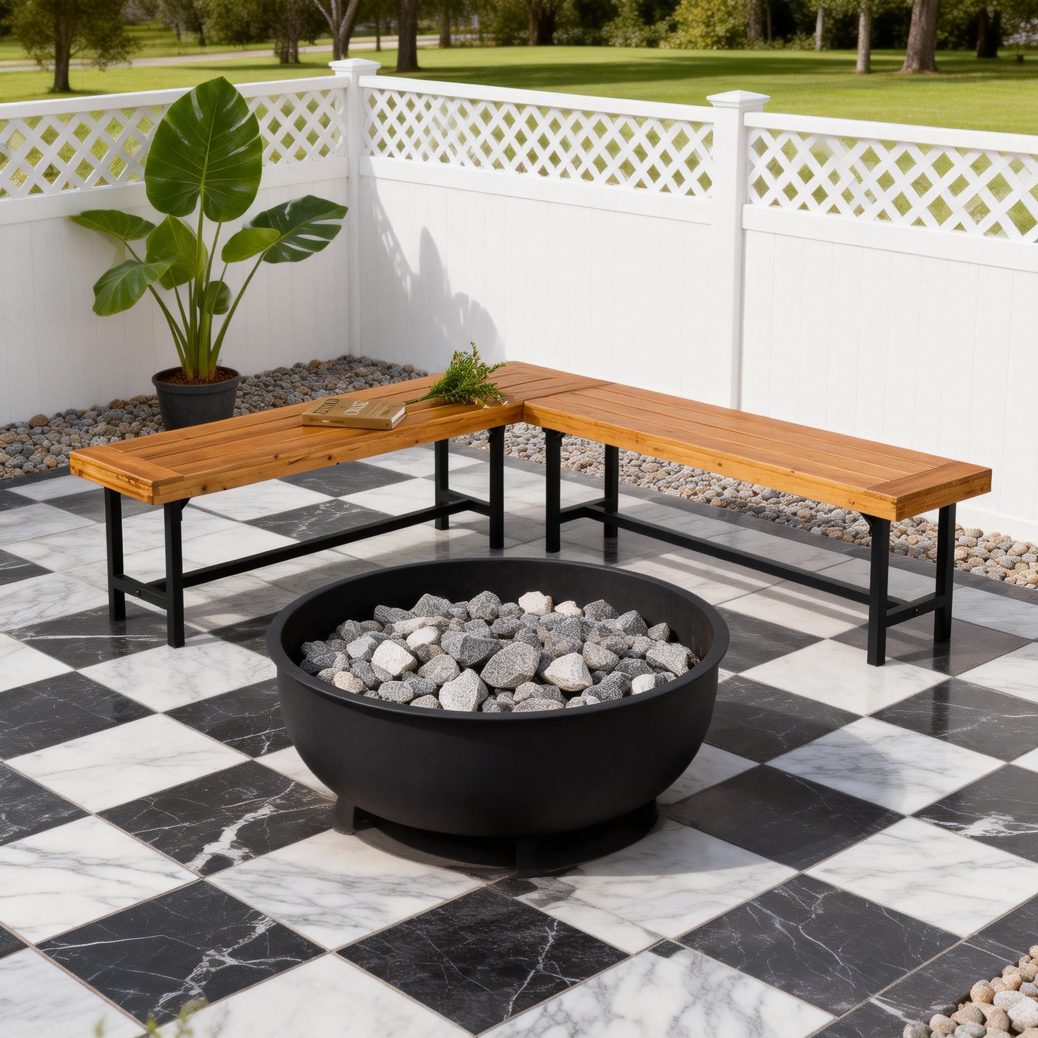 Mingone Gartenbank Holz 120 cm 2-Sitzer sitzbank ohne Rückenlehne | Balkonbank, wetterfest, für Park Veranda, Outdoor Gartenmöbel
