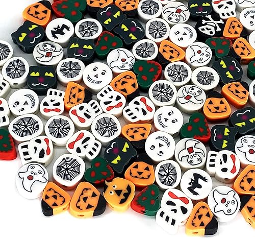 Miniatura 3 de 100 cuentas de arcilla polimérica mezcladas Heishi espaciadoras suministros para manualidades, pulseras, aretes, collares, joyería (Halloween-2)