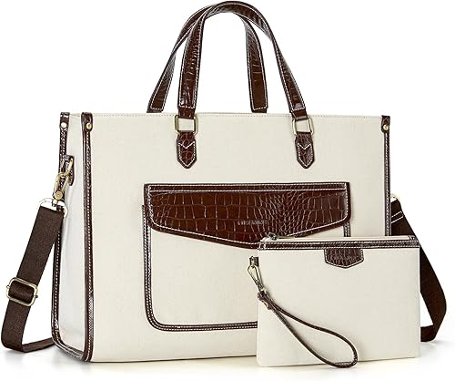 Missnine Bolsa de lona para laptop para mujer, 15.6 pulgadas, bolsas de trabajo casuales con bolso de mano, bolsa de hombro para computadora, juego