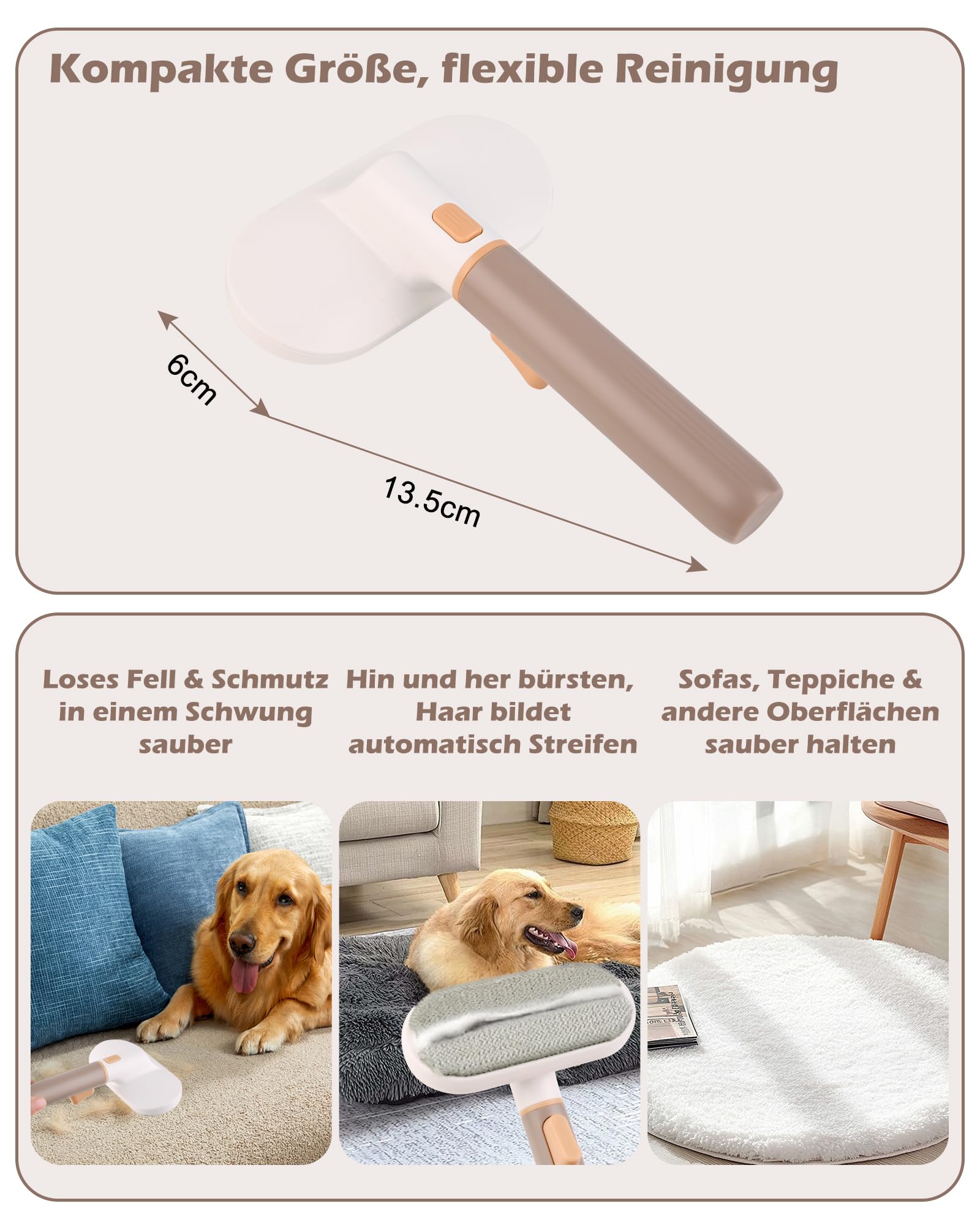 3-in-1 Katzenbürste & Hundebürste Selbstreinigend, Edelstahl-Entfilzungskamm für Langhaar & Kurzhaar | Entfernt Lose Haare & Knoten | Massageborsten zur sanften Fellpflege | Ein-Klick Haarentfernung