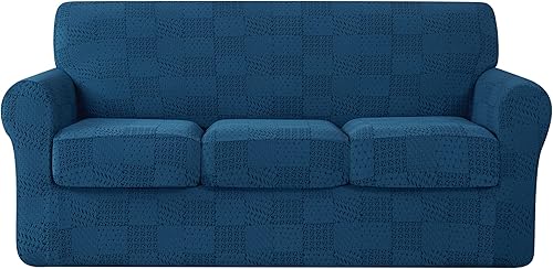 subrtex - Funda de sofá a rayas de tela jacquard damasco, elástica con fundas de cojines de asiento por separado, lavable, protector de muebles para