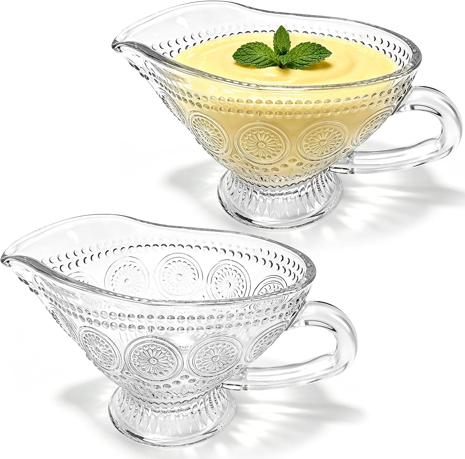 2 Pack 12 Oz Glass Gravy Dish with Handle, Clear Gravy Sauce Boat