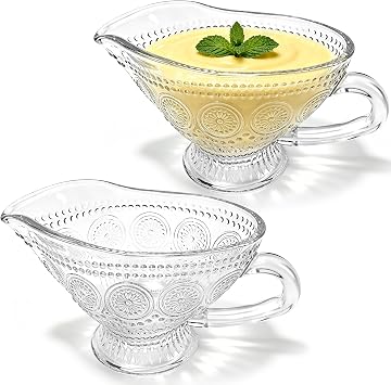 2 Pack 12 Oz Glass Gravy Dish with Handle, Clear Gravy Sauce Boat