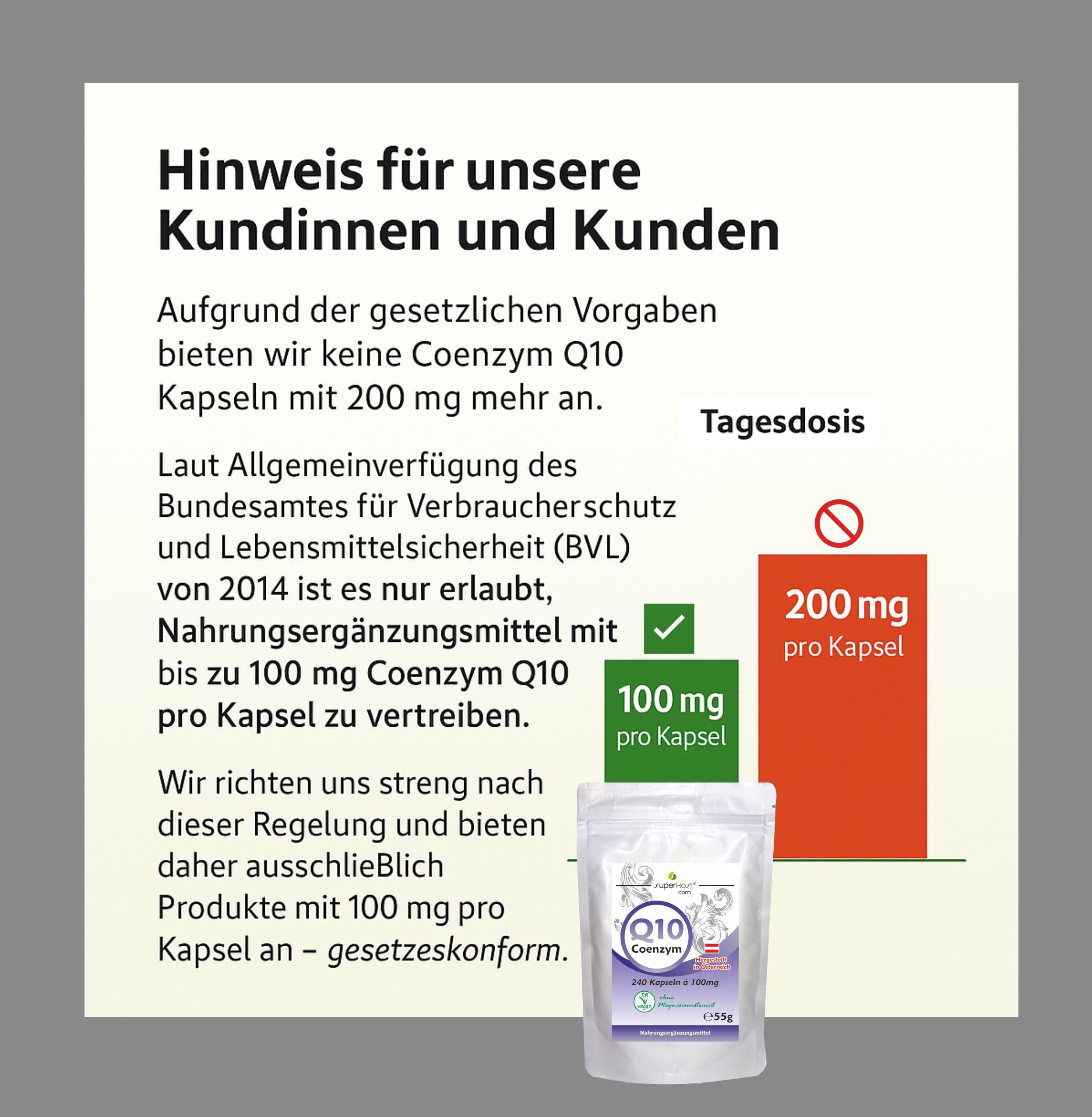 240 Kapseln SUPERKOST Coenzym Q10 - CoQ10, 100 mg Hochdosiert, kein 200 mg Tagesdosis, 8 Monate Packung, Hergestellt in Österreich