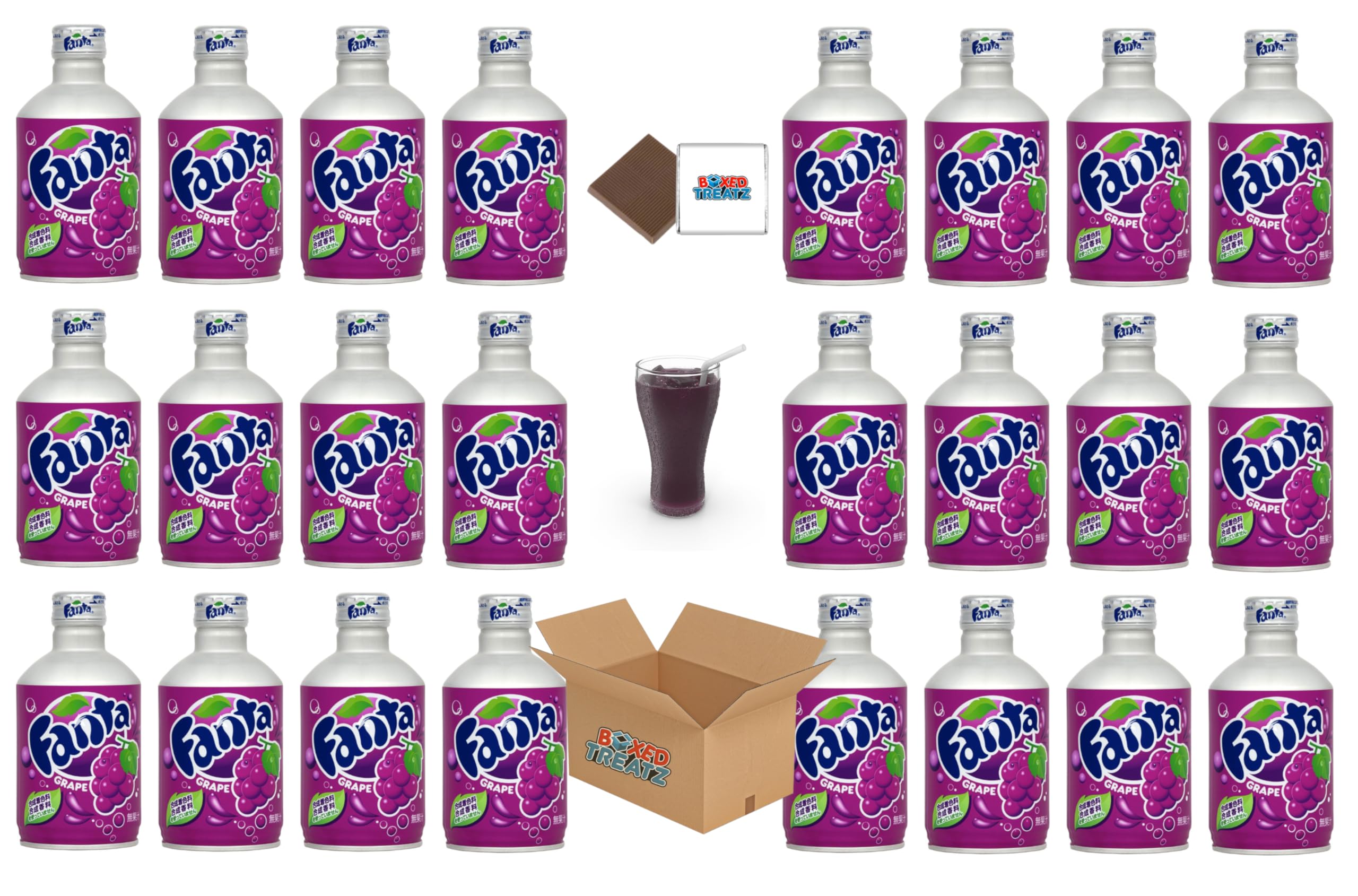 Japanese Metal Bottle - Coke Regular, Fanta Grape & White Peach (24x300ml) Lidded Canned Bottles Boxed Treatz