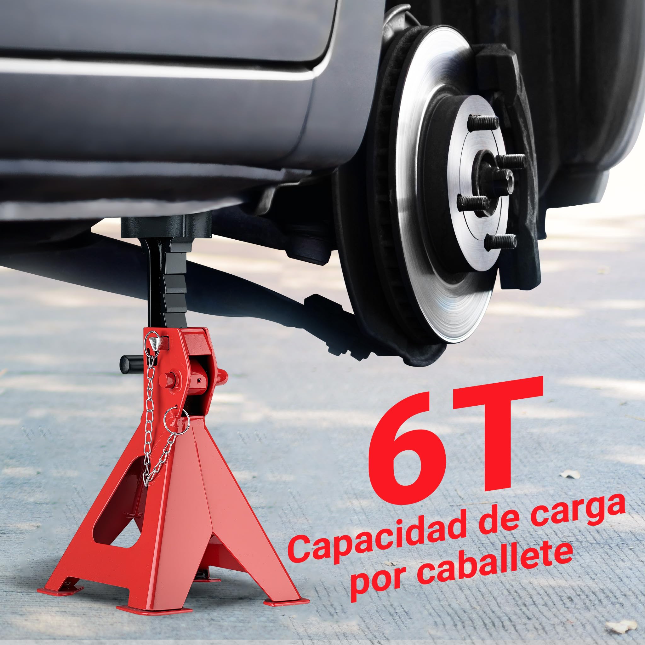 WilTec Set de 2 caballetes para Coches Altura Ajustable 41-58 cm hasta 6 toneladas Soportes de Gato Eje de Coche con Doble Bloqueo de Seguridad, Base Amplia Cubierta de Goma Antideslizante
