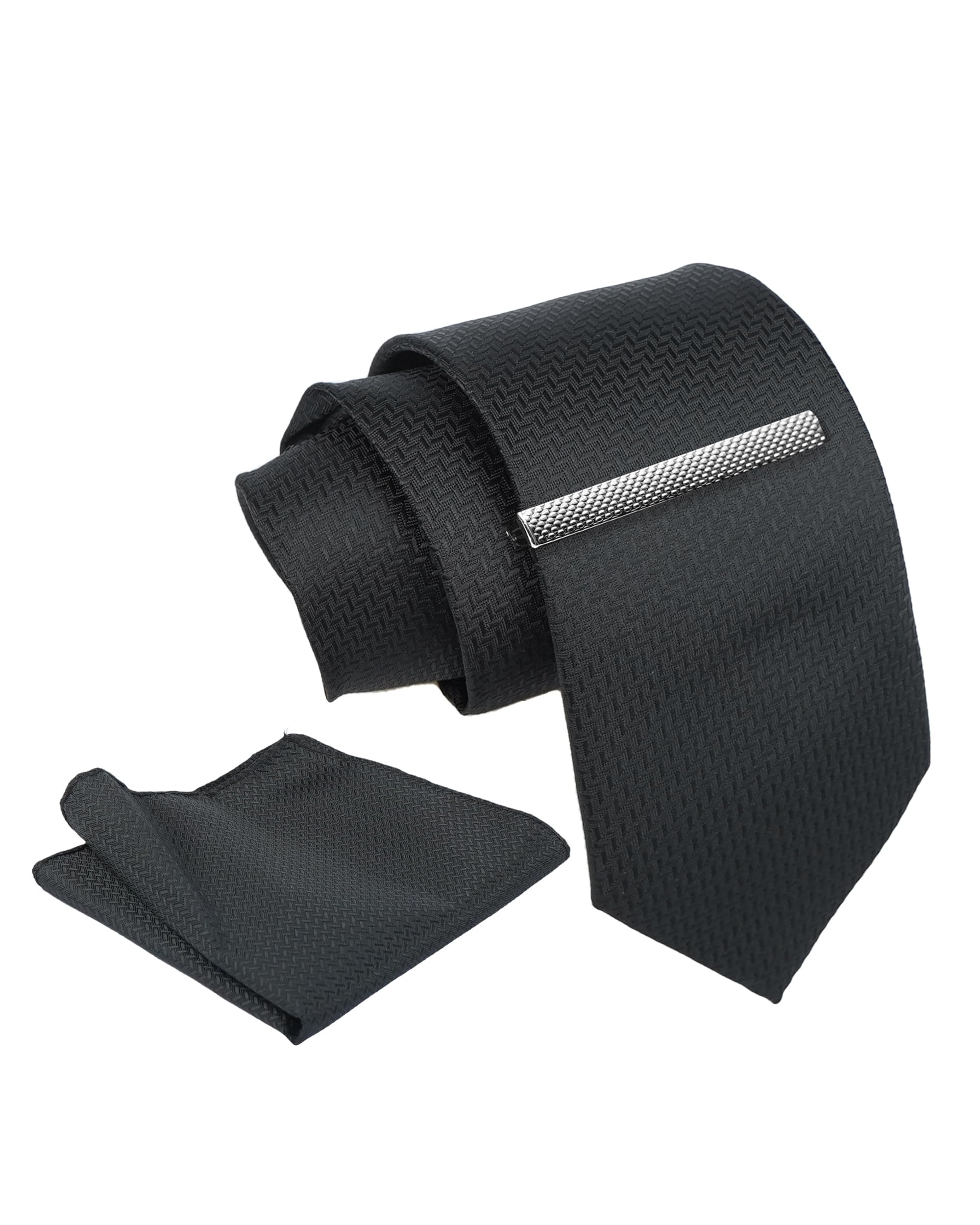 axlon Tie for Men – Paisley Silk Neck Ties Set with Cufflinks Flower Pin, Pocket Square & Black Gift Box, Combo Necktie Sets for Office Wear, Formal Suits & Weddings (Classic Black, NXSMX_202)-picture-38