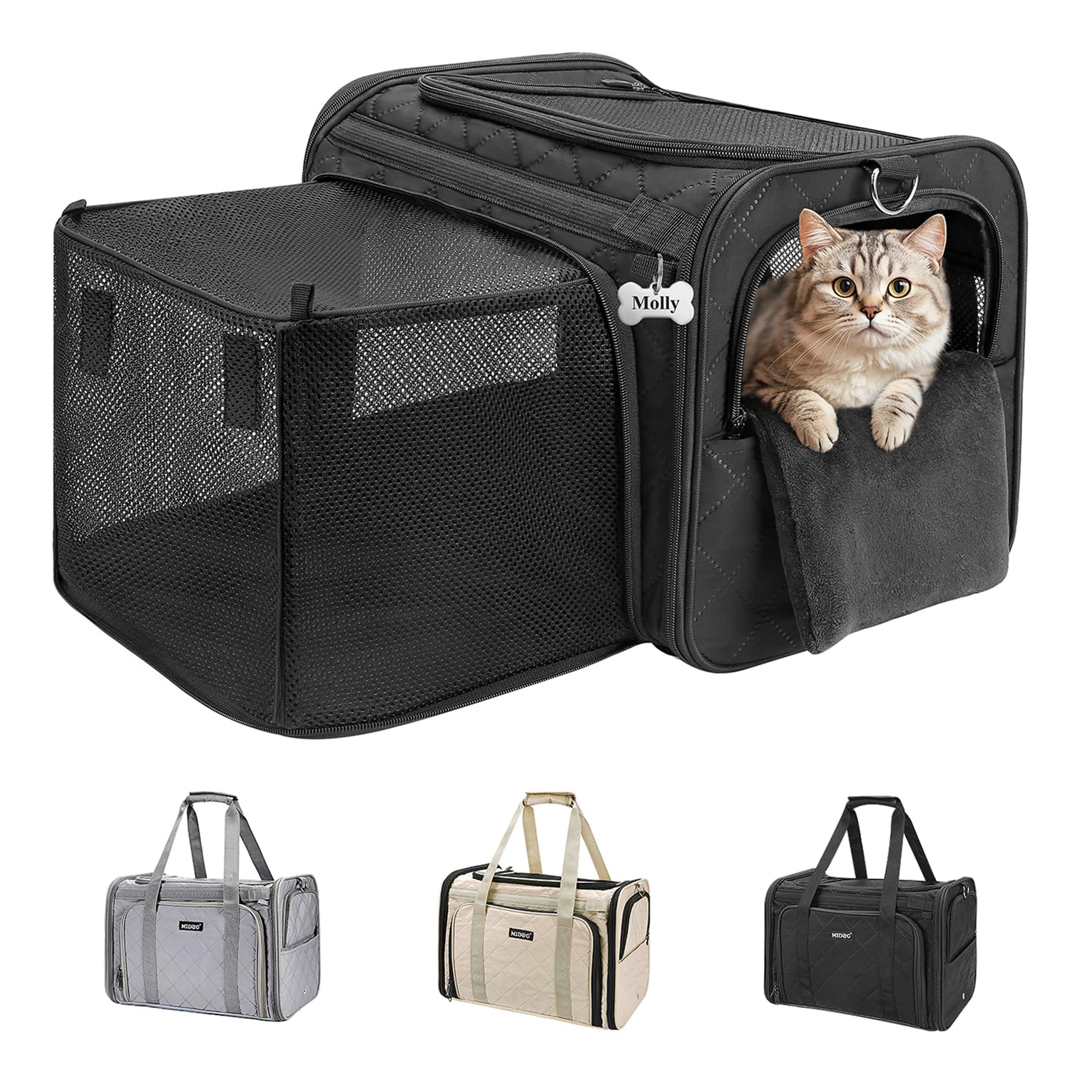 MIDOG Cat Carrier Soft for Small to Medium-Sized Cats,Up to 15 Lbs,TSA Airline Approved Soft Sided Pet Carrier,Collapsible Travel Cat Bag(Black)