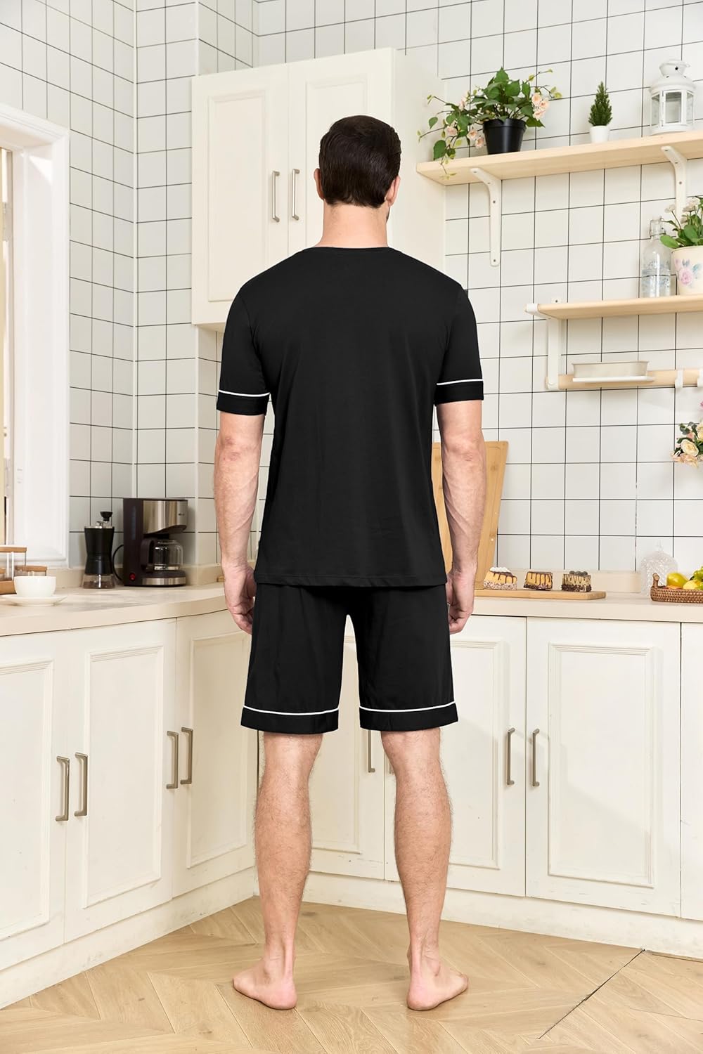 COLORFULLEAF Men's 100% Cotton Pajama Set Short Sleeve Button Down Sleepwear Soft V-neck Lounge Pjs with Pockets - Image 3