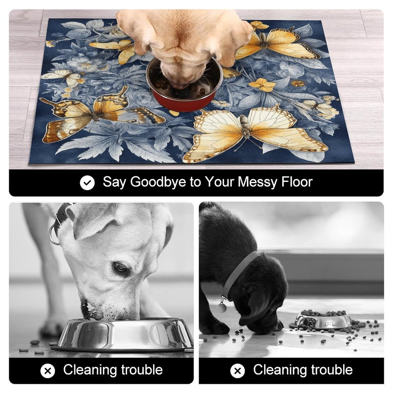 Tapis de nourriture pour chat et chat de plusieurs espèces de papillons – Tapis d'alimentation antidérapant pour chien facile à nettoyer pour la nourriture et l'eau, tapis de gamelle pour chien et