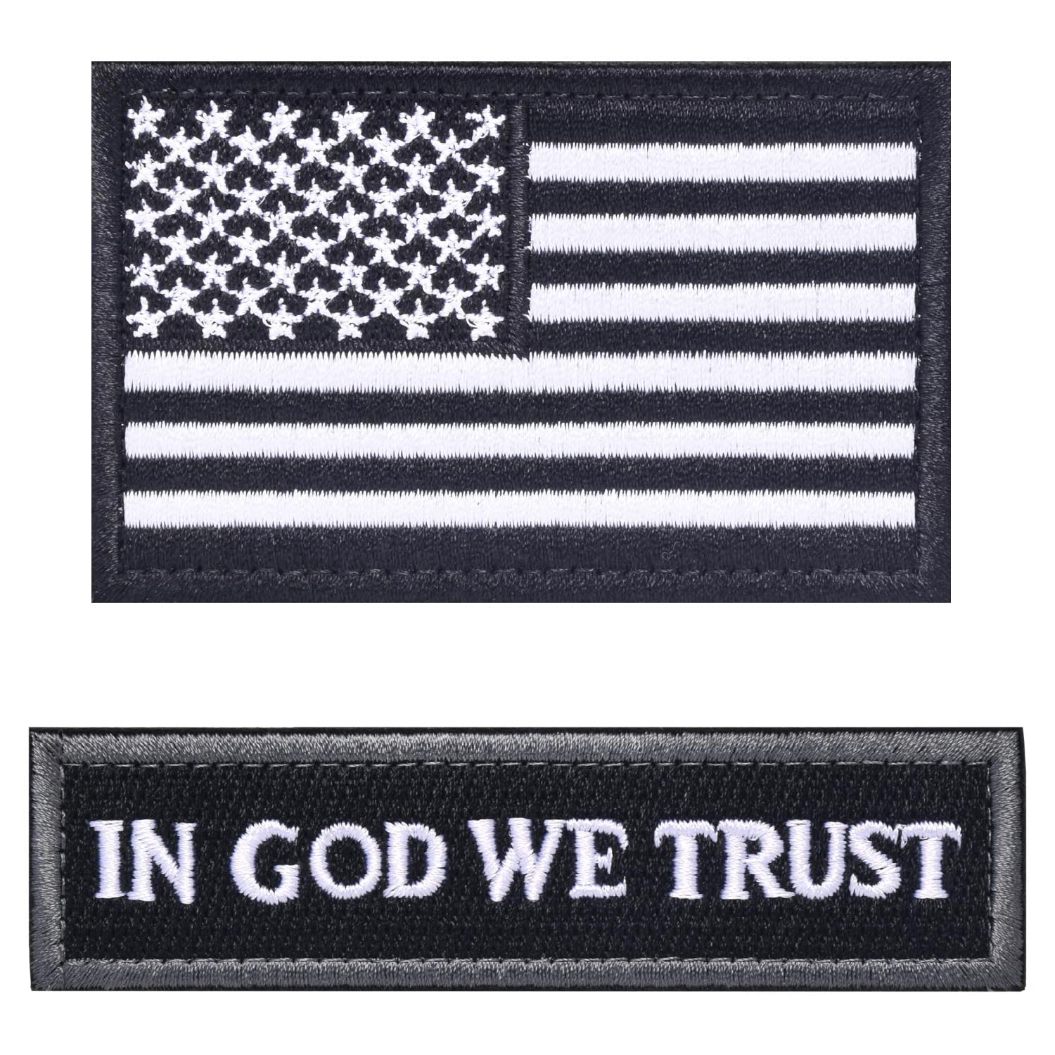 Harsgs 2PCS in God We Trust and American Flag Tactical Morale Patch, Hook & Loop Patch Full Embroidery Military Patch for Caps Bags Vests Military Uniforms — image 1
