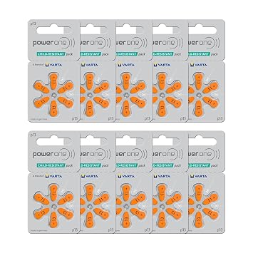powerone Size 13 Hearing Aid Batteries Zinc Air P13 Pack of 60