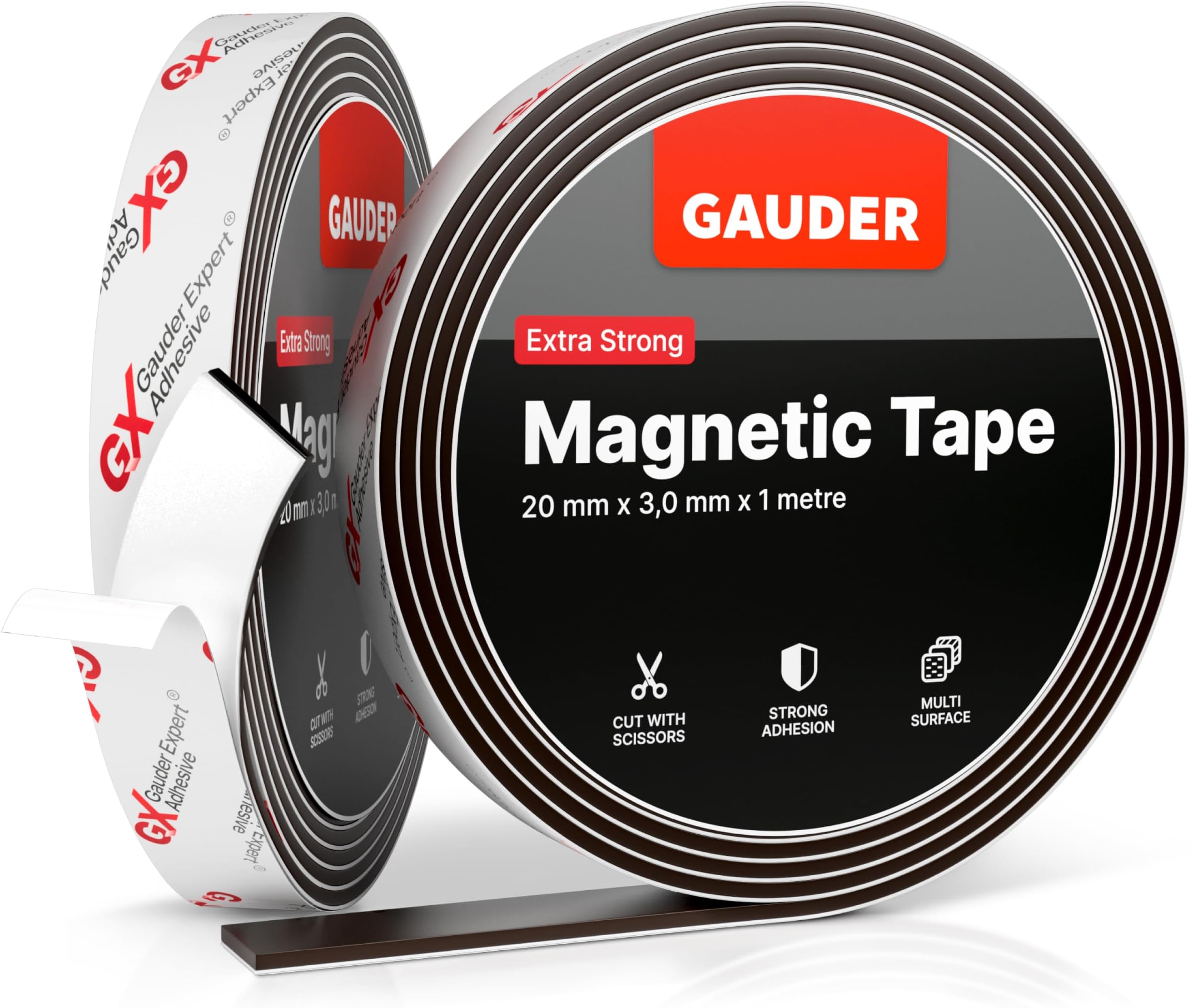 GAUDER Magnetic Tape Extra Strong (20 mm x 1 m) | Magnet Strips Extremely Self Adhesive | Sticky Back Magnet Roll