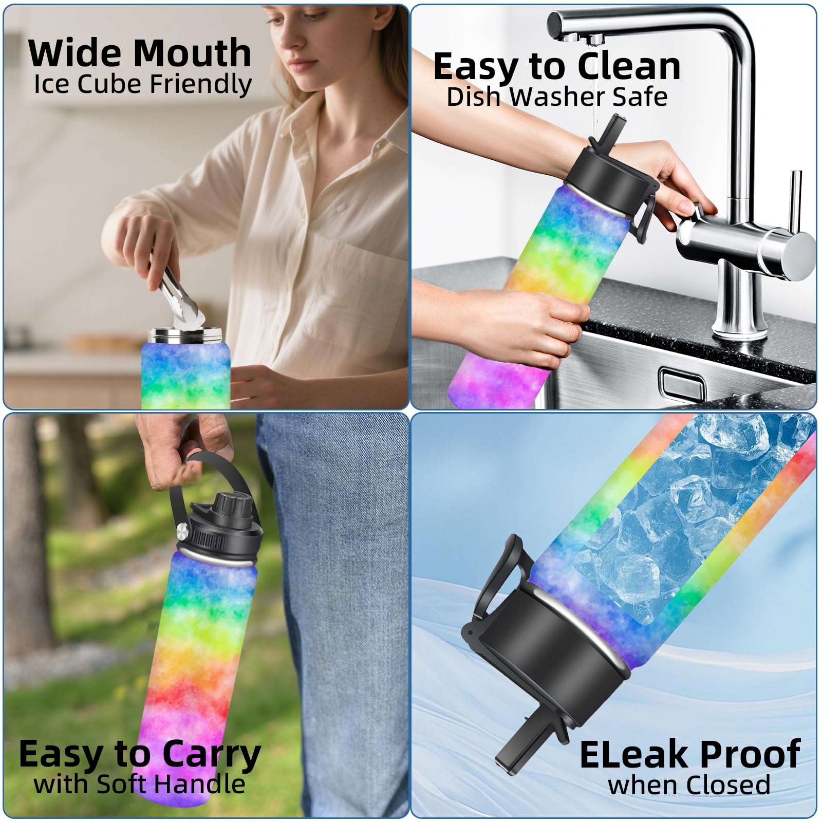 22oz Stainless Steel Insulated Water Bottle,Leak Proof Water Bottle with Stainless Steel Insulation with Carry Handle,Cold and Hot Drinks Sport Water Bottle for Sports Travel Gym(Colorful) - Image 4