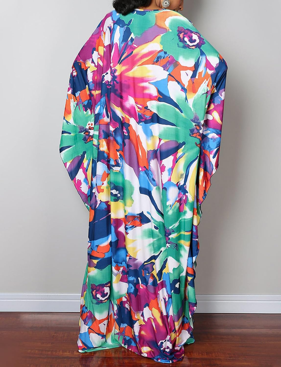 AIEOE Women's Kaftan Dress Solid Color Boho Long Maxi Dress Deep V Neck - View #10