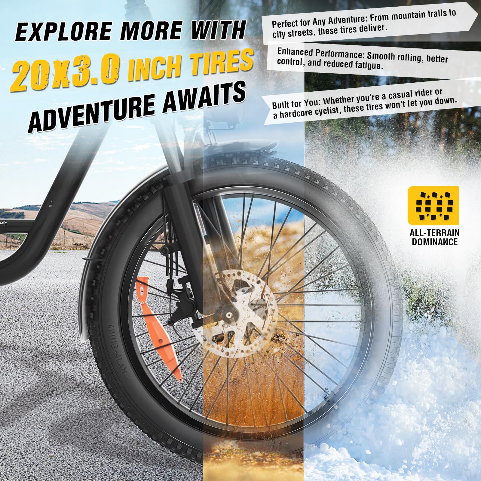 Pneumatico per Fat Bike 16/20x3.0 Pollici, Pneumatico Heavy Duty 16 x 3.0(76 – 305) / 20 x 3.0(76 – 406) per E-Bike/MTB/Fat Bike/Bici Pieghevole