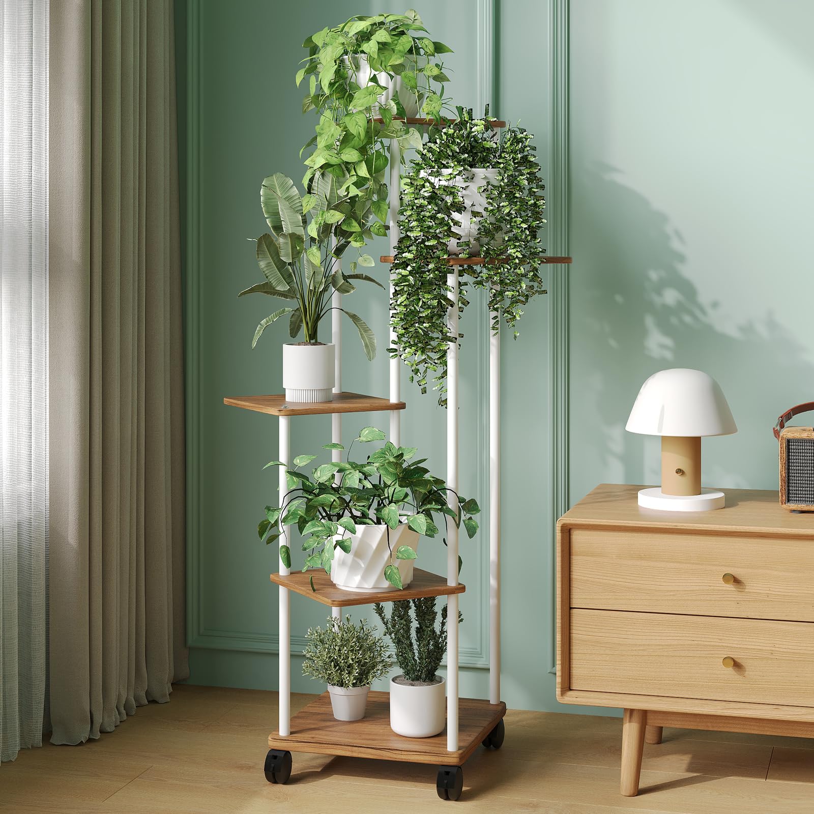 Plantenrek Meerdere Verdiepingen - Houten Metalen Bloemenstandaard Bloemenrek Binnen Voor Woonkamer Balkon Tuin Plantentrap Bloemenbank