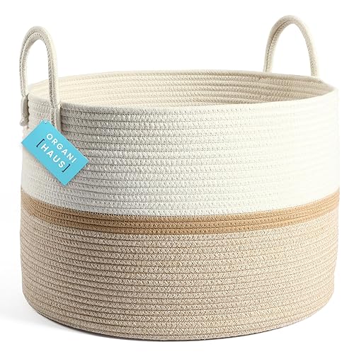 OrganiHaus Canasta extragrande tejida de algodón para almacenamiento, cosas de bebés, lavandería y mantas, para sala de estar, 20 x 13pulgadas,
