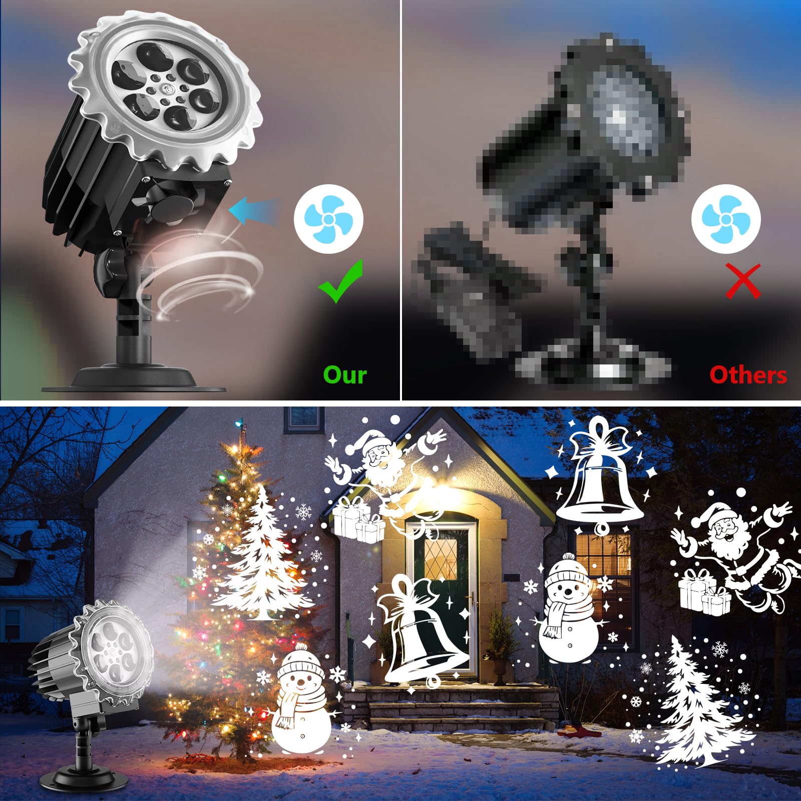 Projektor Weihnachten Aussen, Dynamische LED Weihnachten Projektor Lampe, Wasserdicht Weihnachtsbeleuchtung außen für Garten Fenster Wand Hof Party Weihnachtsdeko