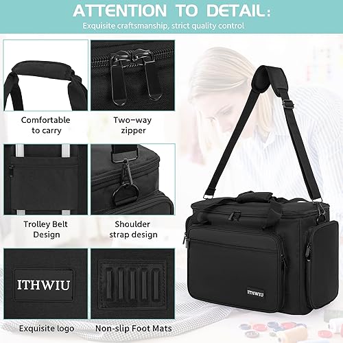 Miniatura 15 de Estuche de transporte para máquina de coser con múltiples bolsillos de almacenamiento para accesorios, bolsa de almacenamiento universal compatible