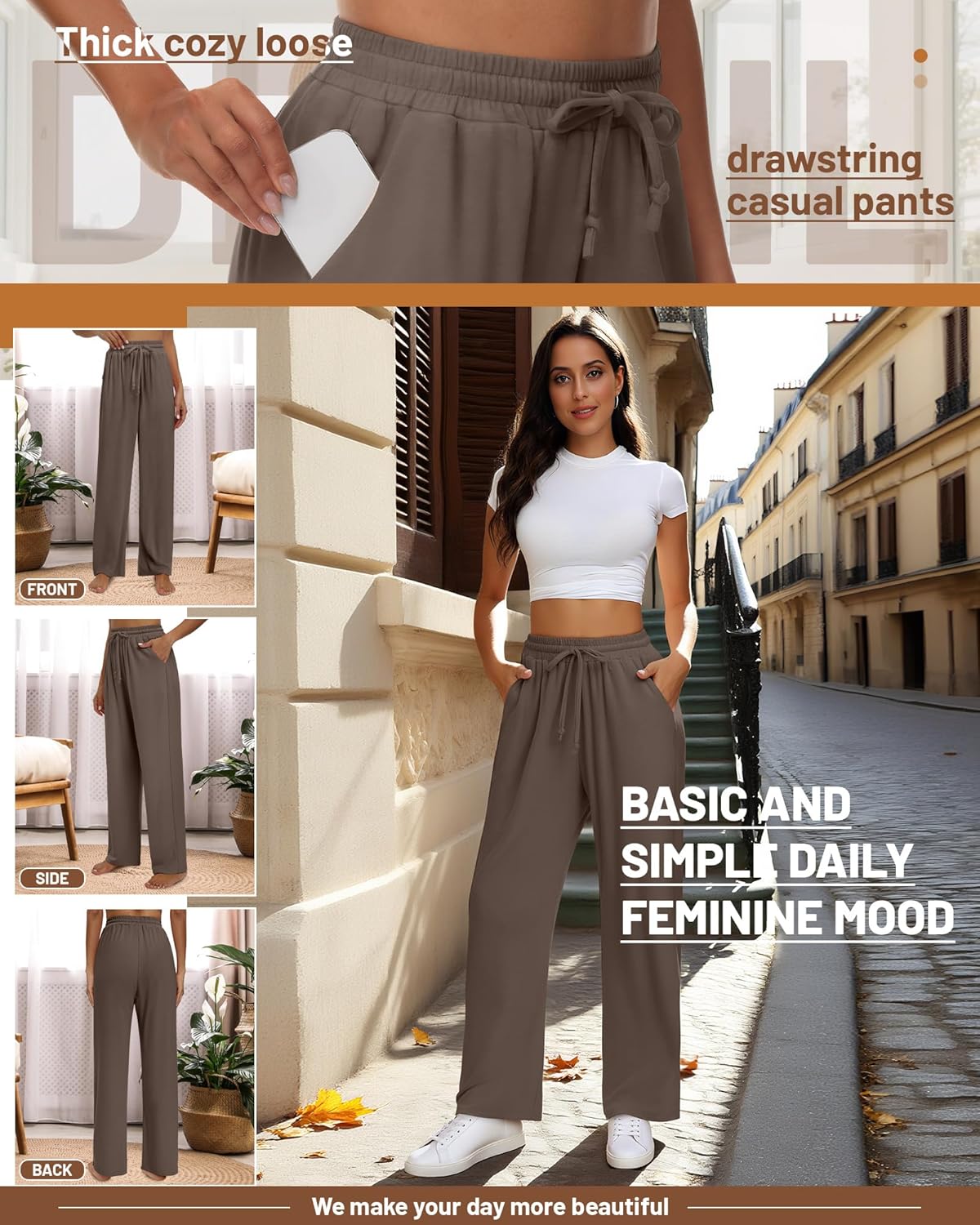 Neer 3 Pack Women's Baggy Sweatpants with Pockets, Wide Leg Yoga Pants Cozy Thick Lounge Pants Drawstring Casual Loose Jogger - Image 5