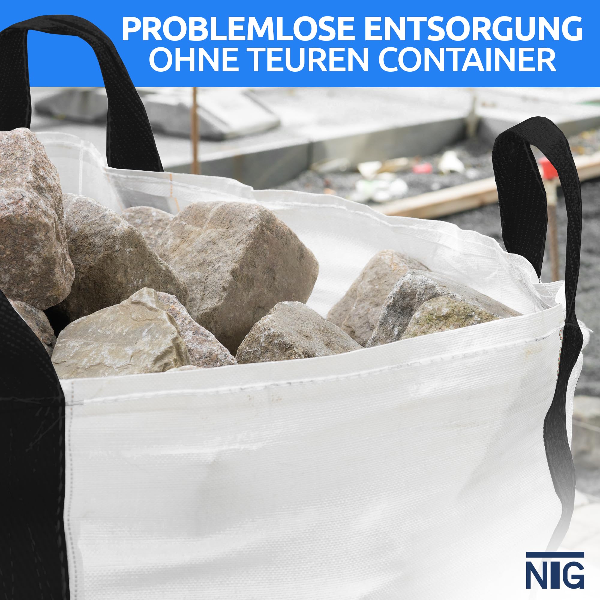 NTG Big Bag 90x90x90cm - 1000kg Tragfähig Wasserfest Mit 4 Schlaufen (4 Stück)