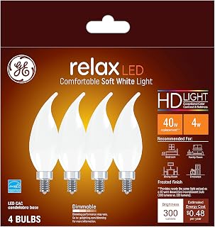 GE Lighting Relax LED Light Bulbs, 40 Watt Eqv, Soft White HD Light, Decorative Bulbs, Small Base, Frosted (4 Bulbs)