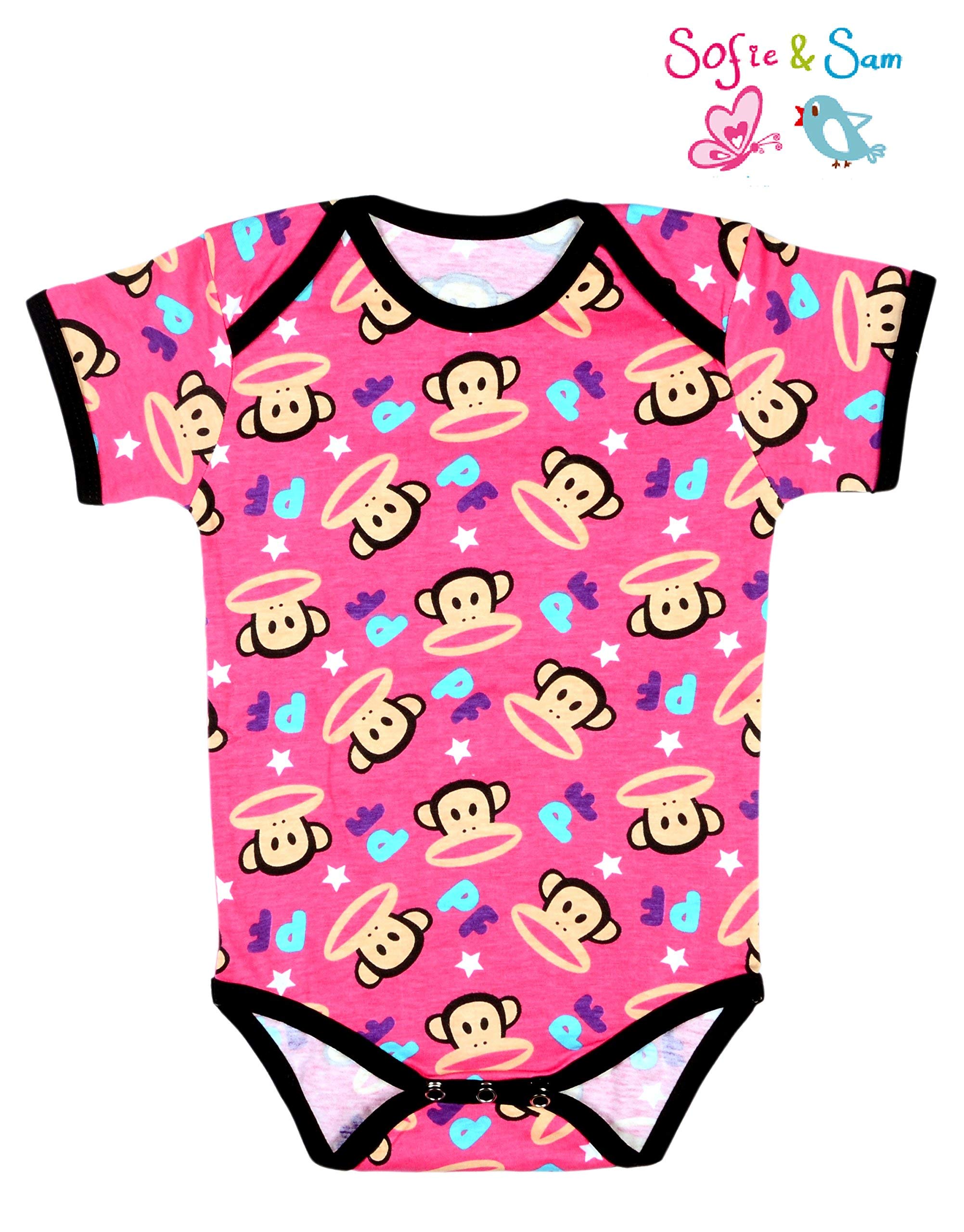 Sofie & Sam Half Sleeves Premium Cotton Super Kids/Monkey/Floral Baby Romper (12-18 Months) - Pack of 3 1