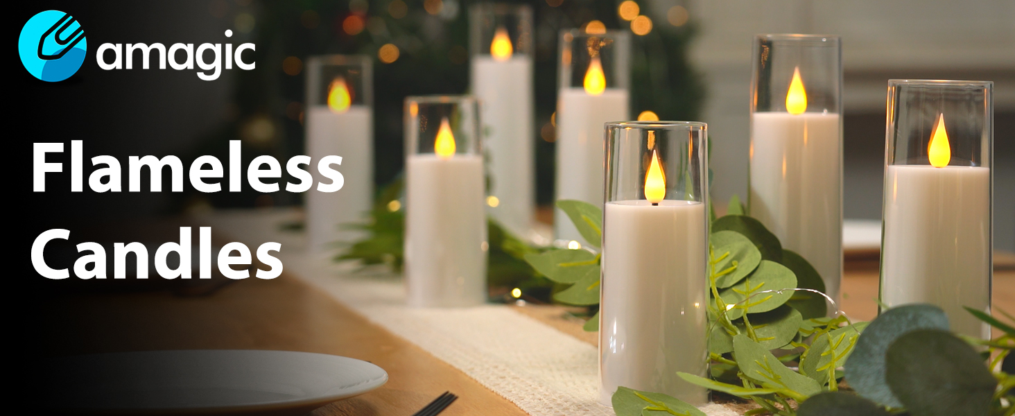 Image of Amagic Pure White Acrylic Flameless Candles, Battery Operated Candles, Flickering LED Pillar Candles with Remote Control and Timer, Warm Yellow Light, D2.2 xH5 5 inch 6 inch 7 inch 8 inch, Set of 5