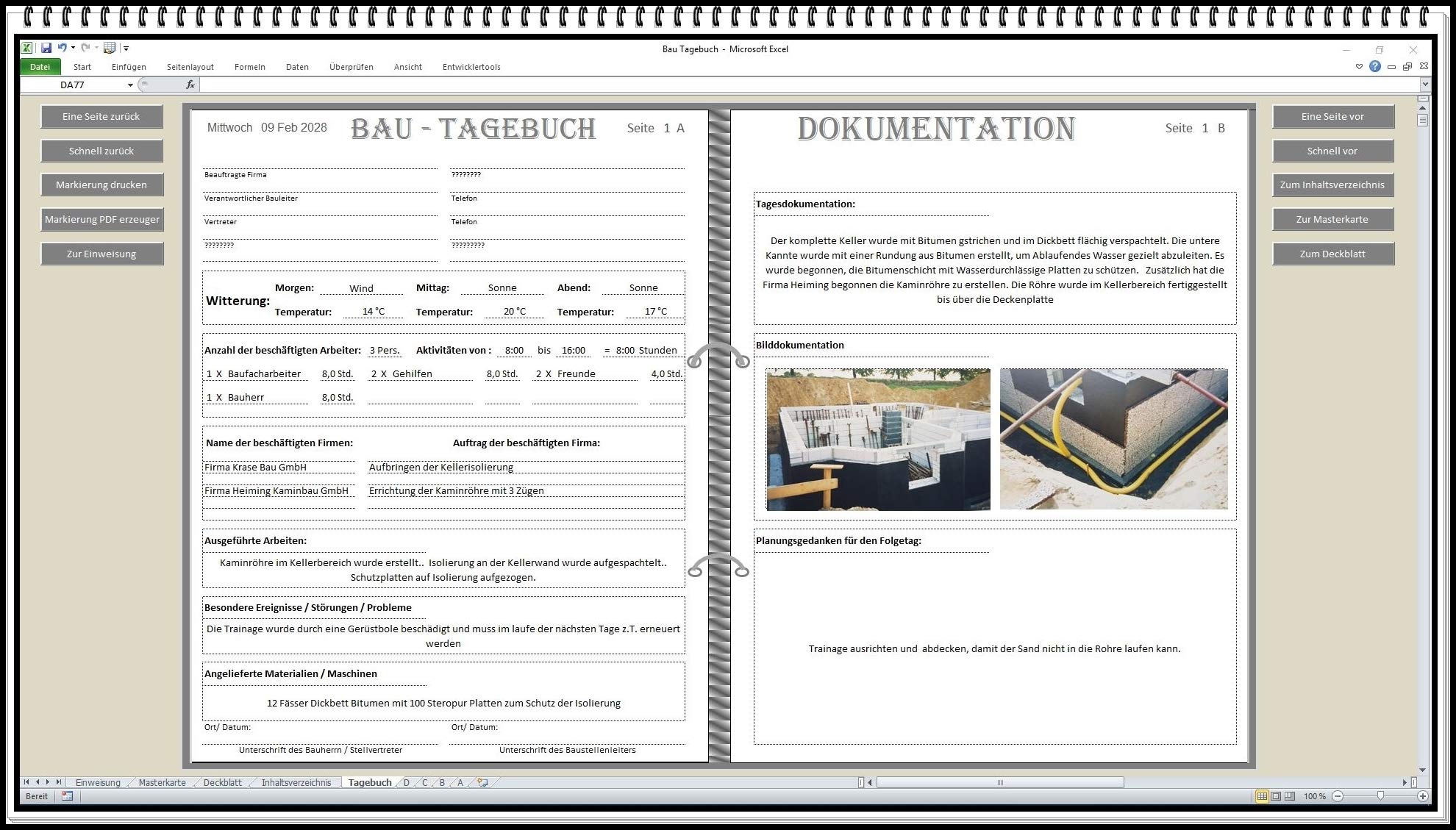 Digitales Bautagebuch Software für Bauführer und Bauherren Handbuch zur Dokumentation nach HOAI Vorlage am Bau für Bauberichte Bauherrentagebuch. Geschenkidee für Bauherren