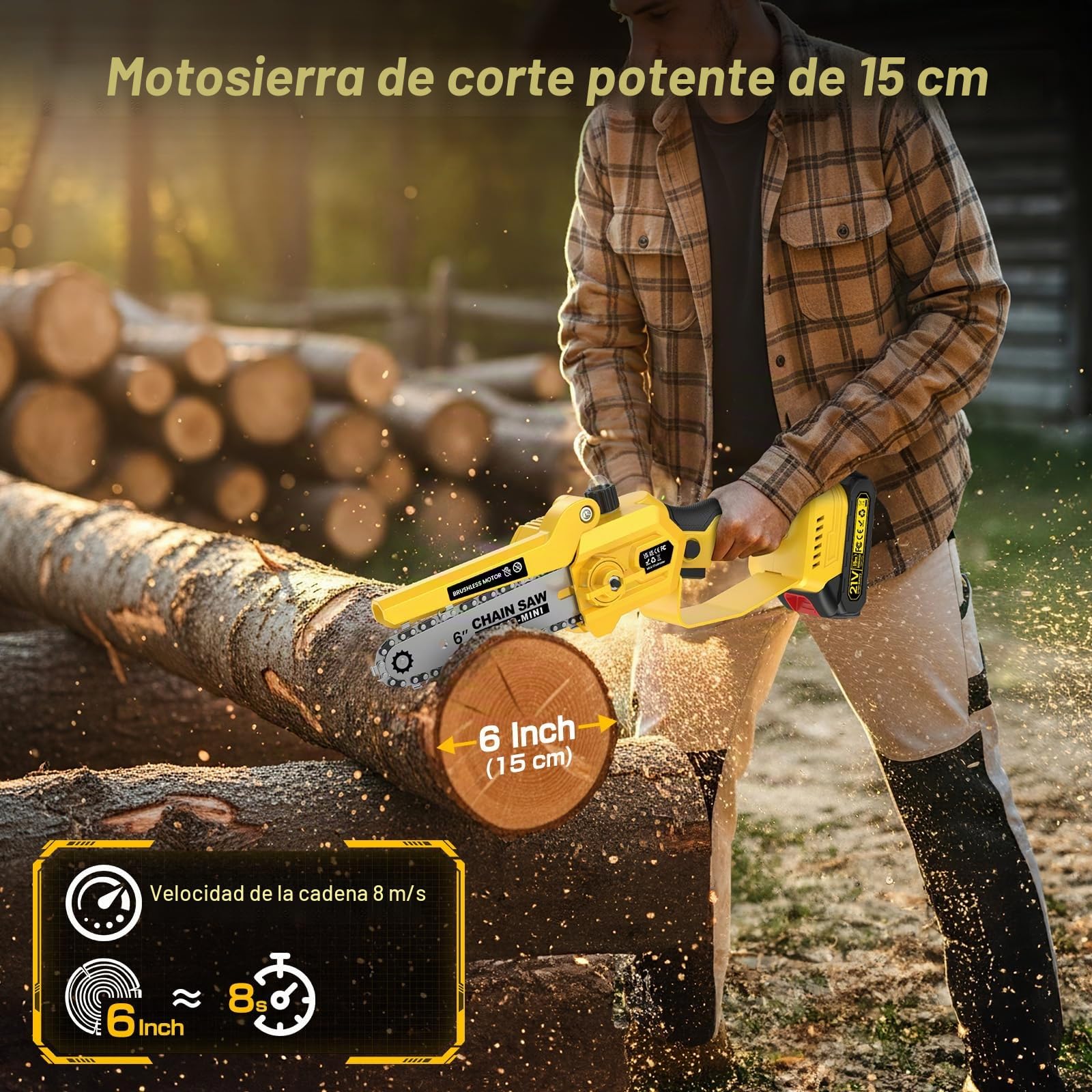 Mini motosierra y podadora eléctrica 4 en 1 con pértiga, alcance máximo de hasta 4,2 m, motor sin escobillas de 1000 W y 2 baterías de 2,0 Ah, motosierra a batería, para jardinería
