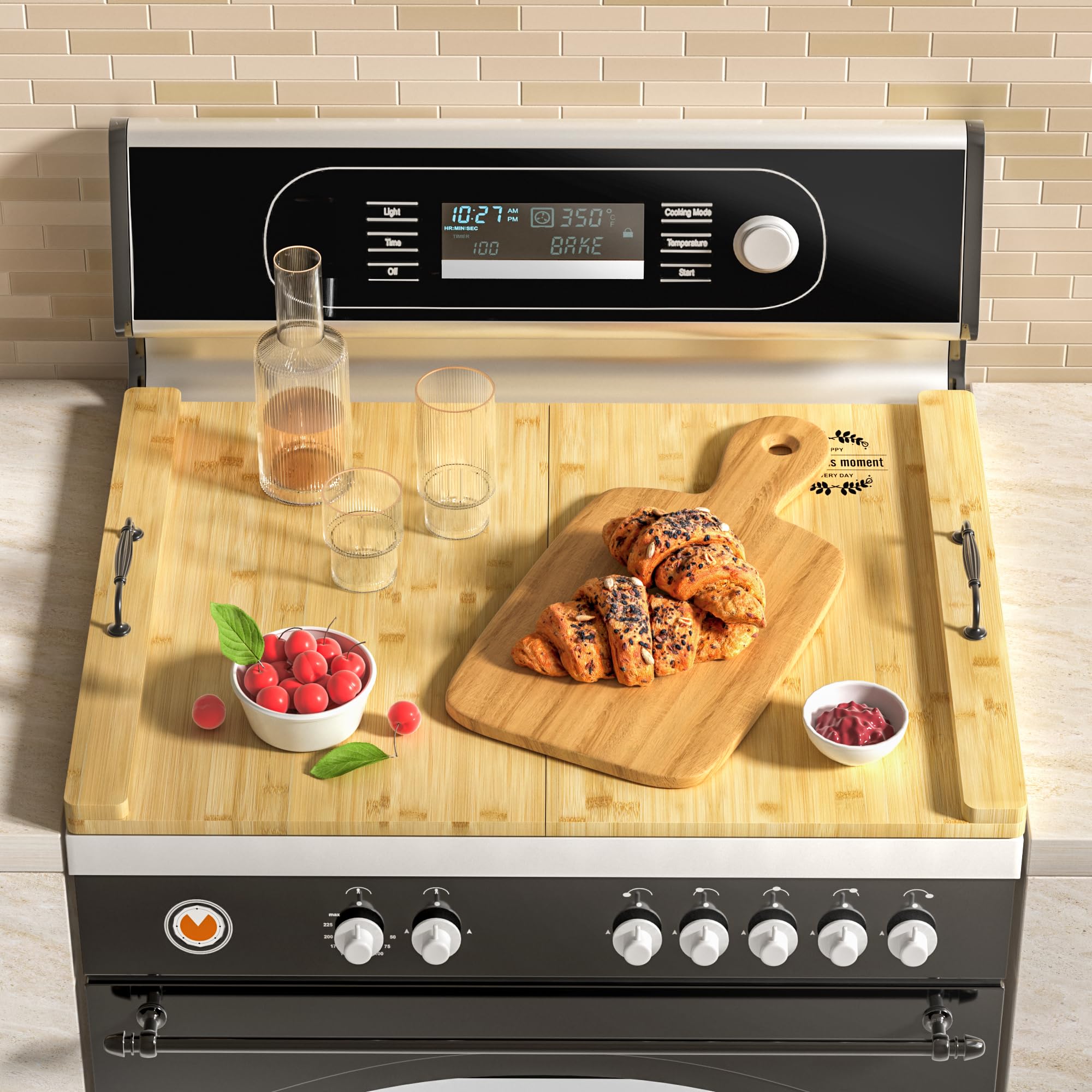 Noodle Board Stove Covers with Handles, Foldable SolidWood Stove Top