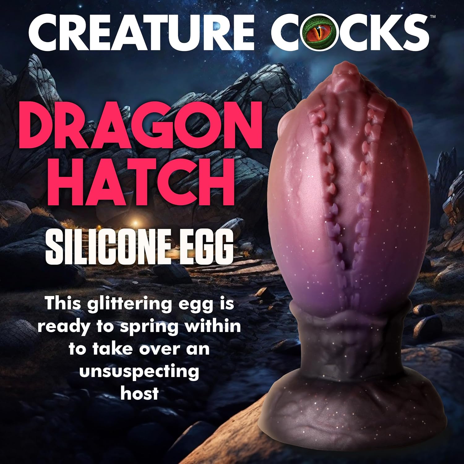 CREATURE COCKS Dragon Hatch Silicone Egg for Men, Women, & Couples. Squishy, Thick and Textured Fantasy X-Large Egg Plug. Harness Compatible, Wide Base. 1 Piece. Purple.