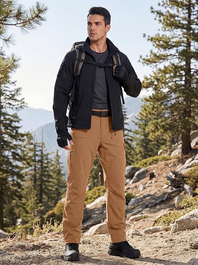 GymBrave Heren Wandelbroek Stretch Cargo Broek Outdoorbroek Lichtgewicht Tactische Broek Met 9 Zakken Waterdichte Werkbroek Voor Mannen Voor Trekking Kaki 38W×32L