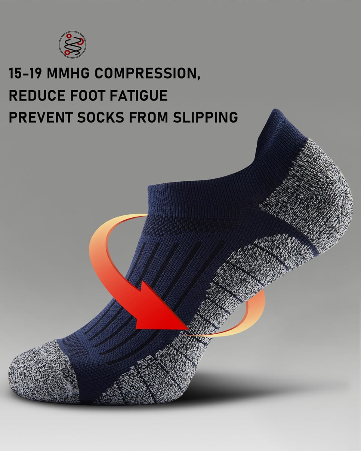 Men's No Show Compression Athletic Socks, Cushioned for Running Hiking - Image 4