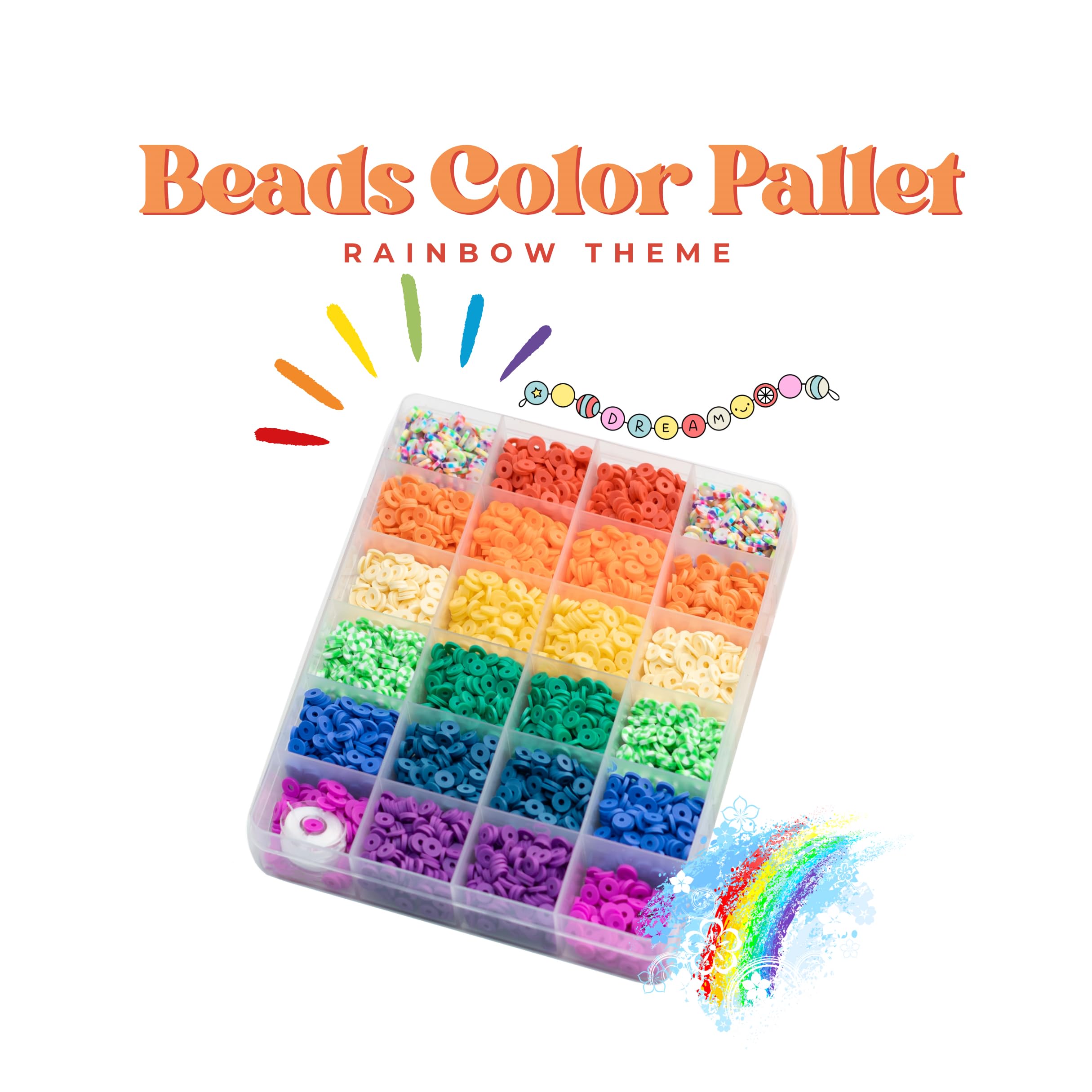 Premium Clay Beads Bracelet Making Kit, 6000 Pcs Rainbow Colors with Elastic String - Image 3