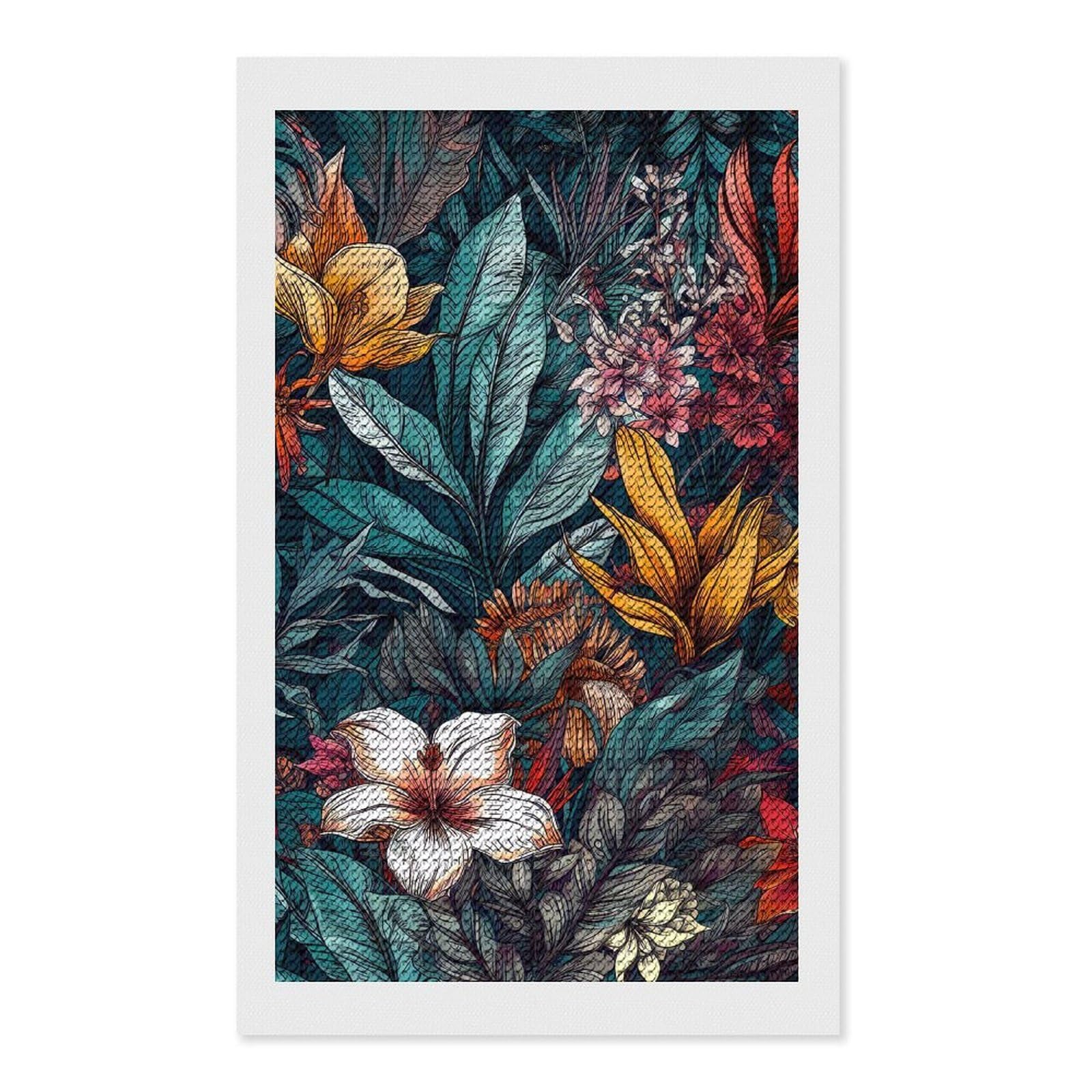 Junmoney Flowers Nature Art Diamond Art Kit 12"x20", for Beginners, Vintage Style Decor, Good for Quiet Evenings, Festive Craft Gift